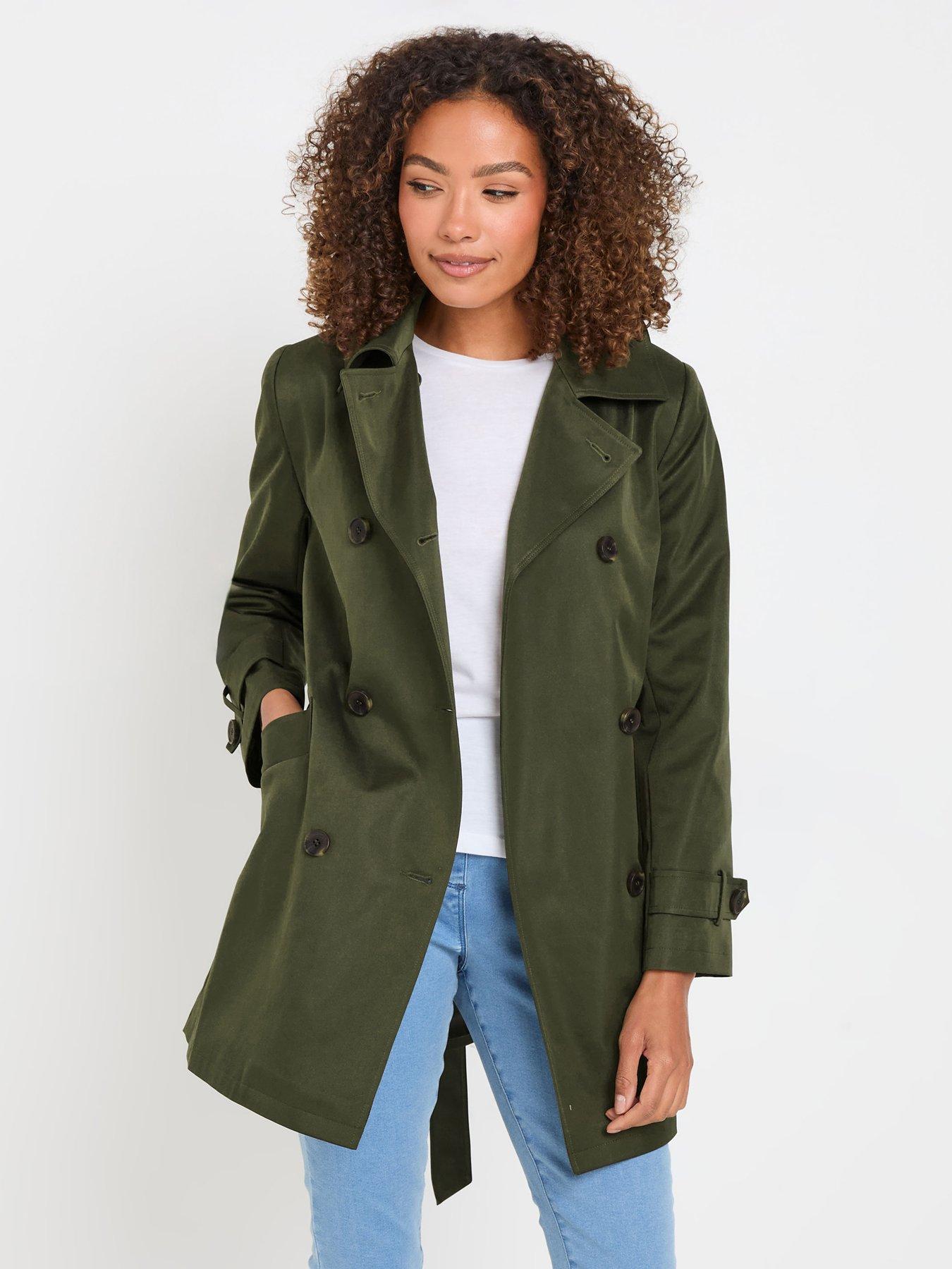undefined Short Belted Waist Rain Mac - Green