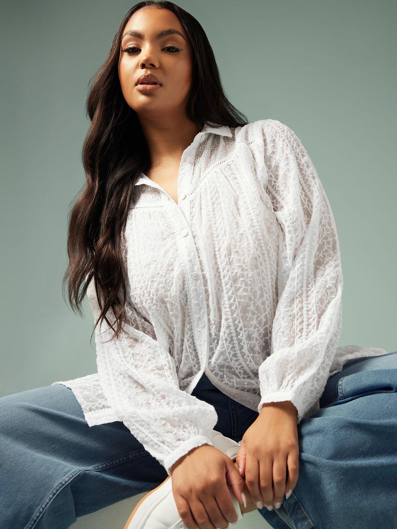 undefined Curve Embroidered Long Sleeve Shirt - White