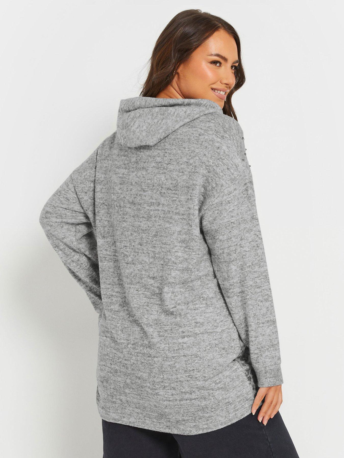 Image 2 of 4 of Yours Curve Leopard Print Stud Hoodie - Grey