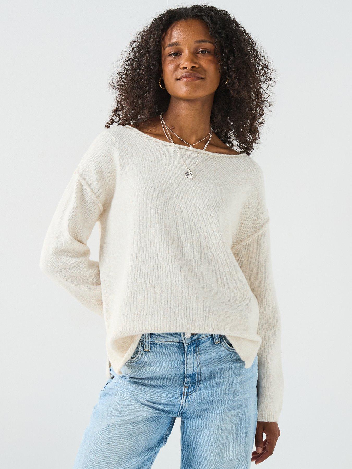 undefined Timeless Yarn Off The Shoulder Knitted Jumper - Cream