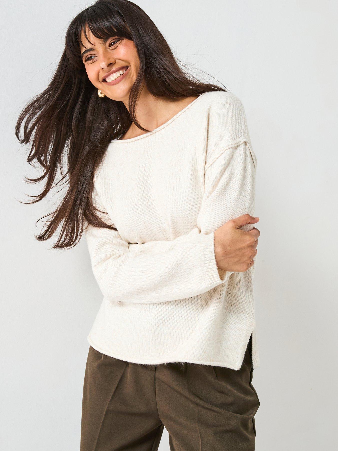 undefined Timeless Yarn Off The Shoulder Knitted Jumper - Cream