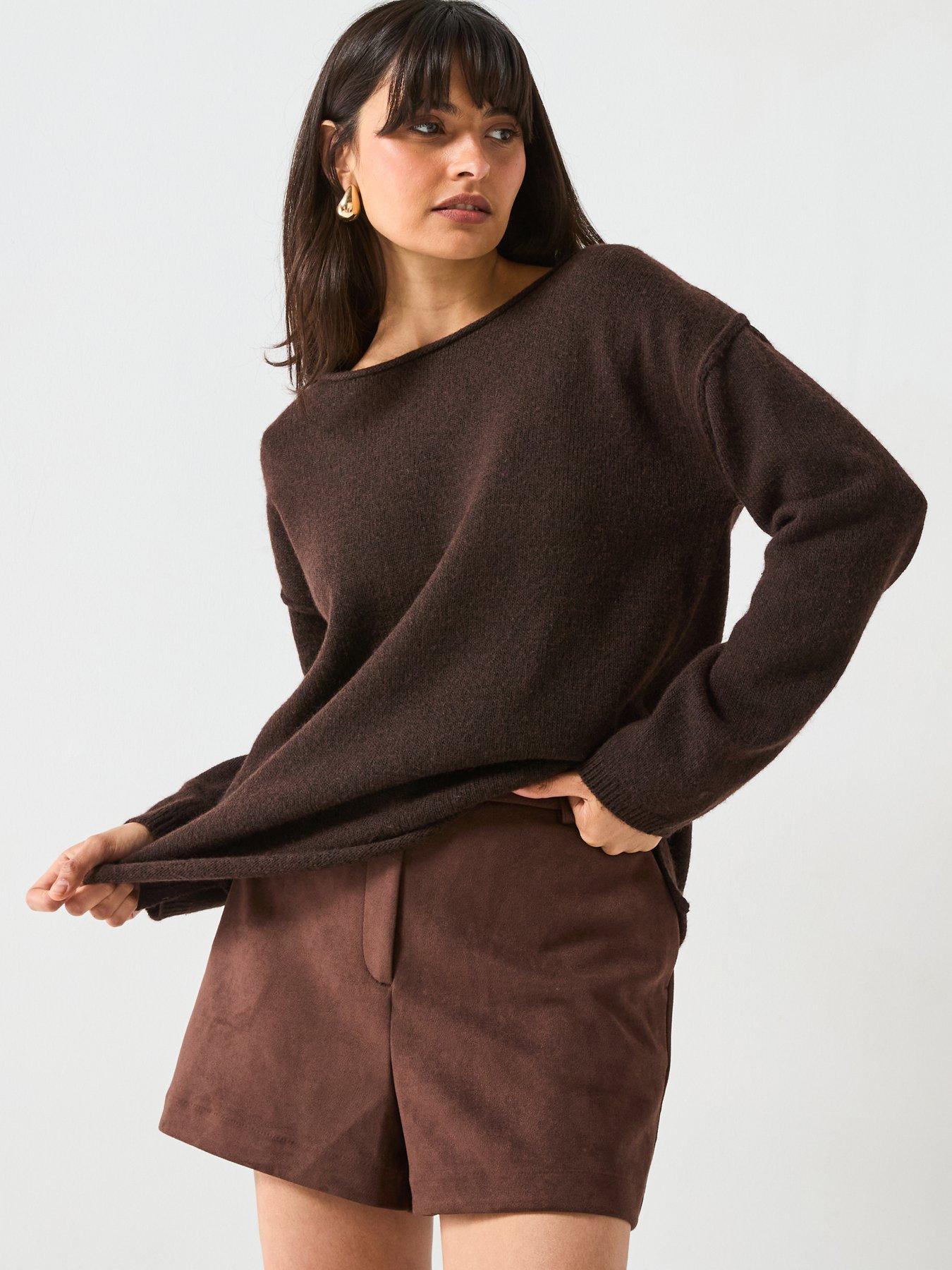 undefined Off The Shoulder Knitted Jumper - Brown