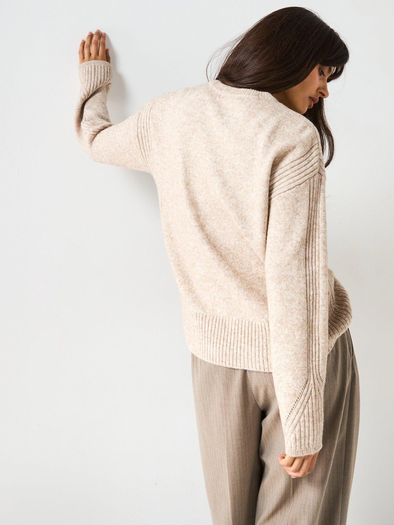 Image 2 of 6 of V by Very Timeless Yarn Crew Neck Rib Detail Knitted Jumper - Beige