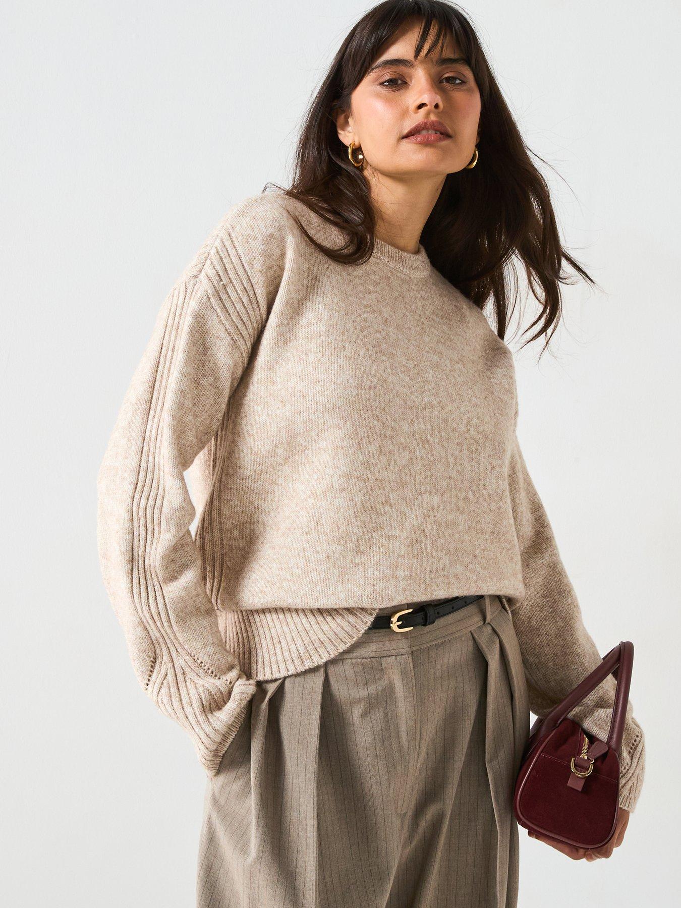 Image 5 of 6 of V by Very Timeless Yarn Crew Neck Rib Detail Knitted Jumper - Beige