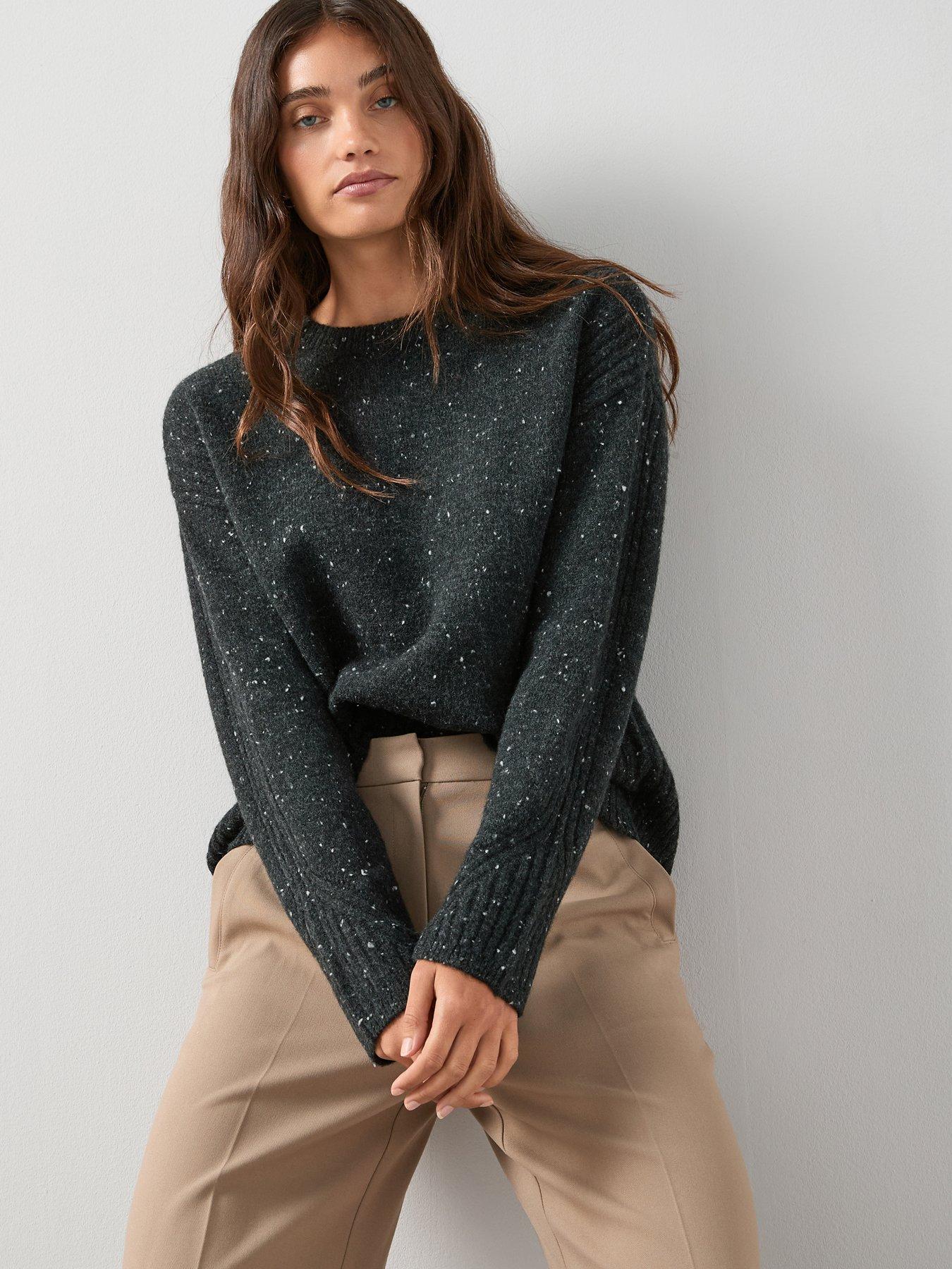 The Very Collection Crew Neck Rib Detail Jumper With Wool - Salt  &  Pepper