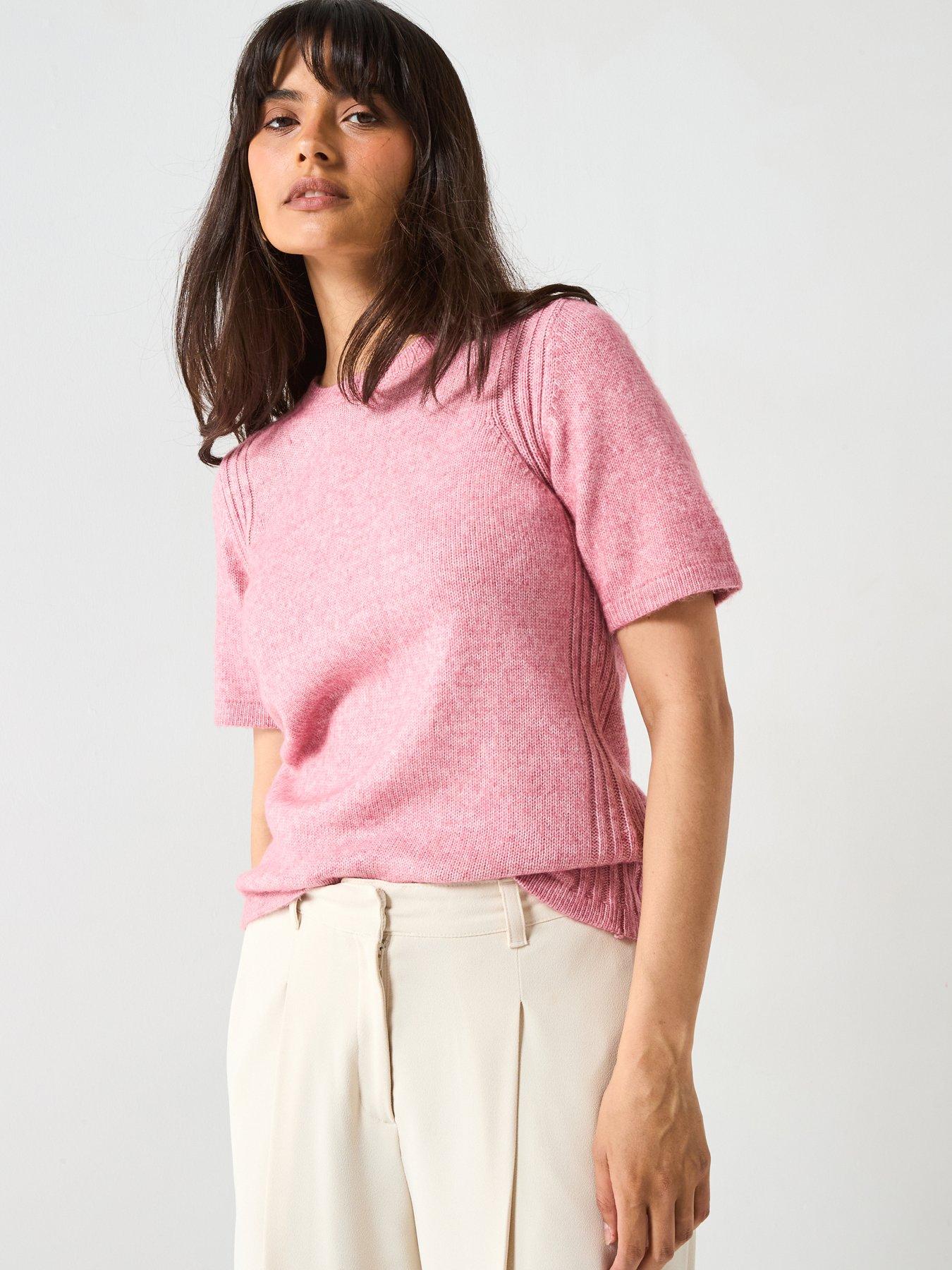 undefined Crew Neck Knitted Short Sleeve Jumper - Pink