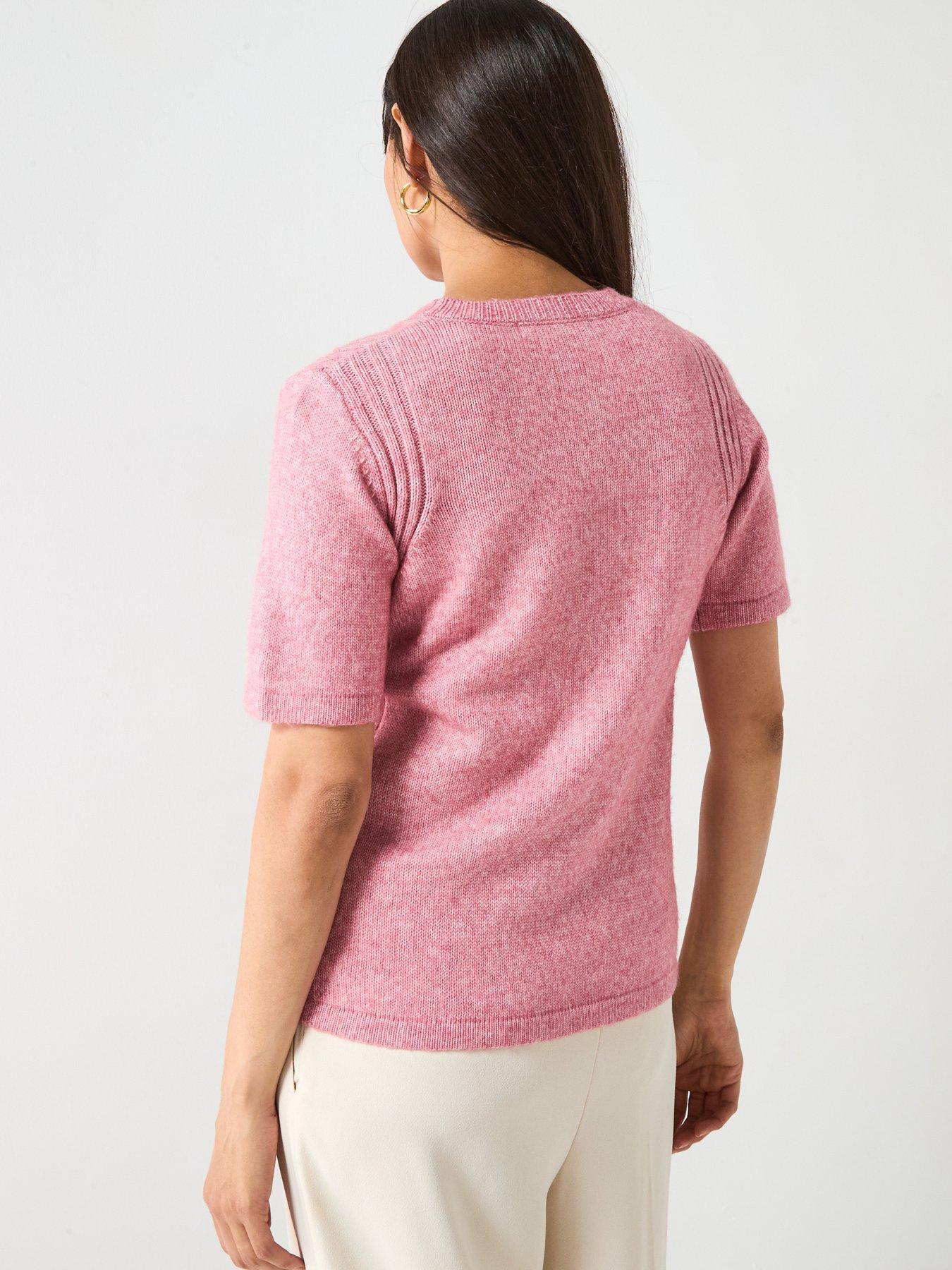 Image 2 of 6 of V by Very Crew Neck Knitted Short Sleeve Jumper - Pink