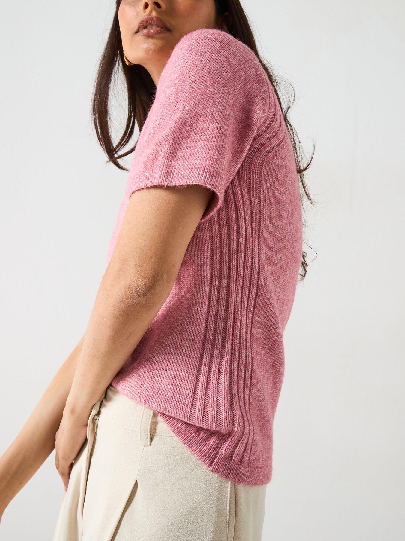 Image 4 of 6 of V by Very Crew Neck Knitted Short Sleeve Jumper - Pink