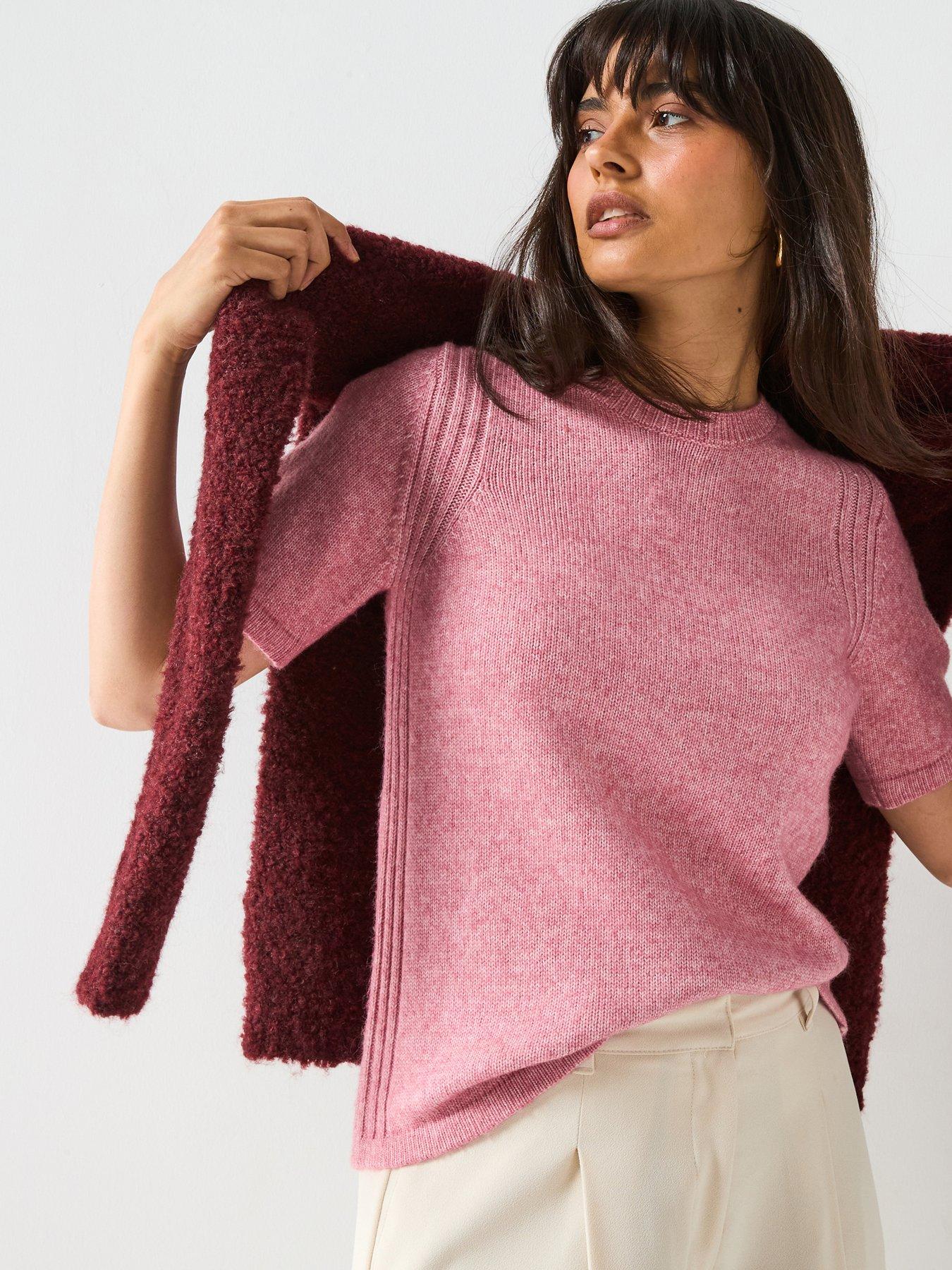 Image 5 of 6 of V by Very Crew Neck Knitted Short Sleeve Jumper - Pink