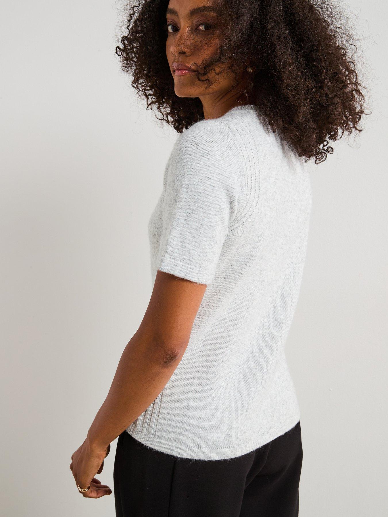 Image 5 of 6 of V by Very Timeless Yarn Crew Neck Short Sleeve Knitted Jumper - Grey
