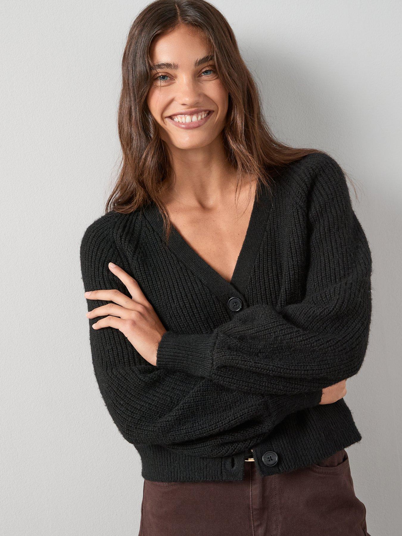 undefined V Neck Knitted Cardigan - Black