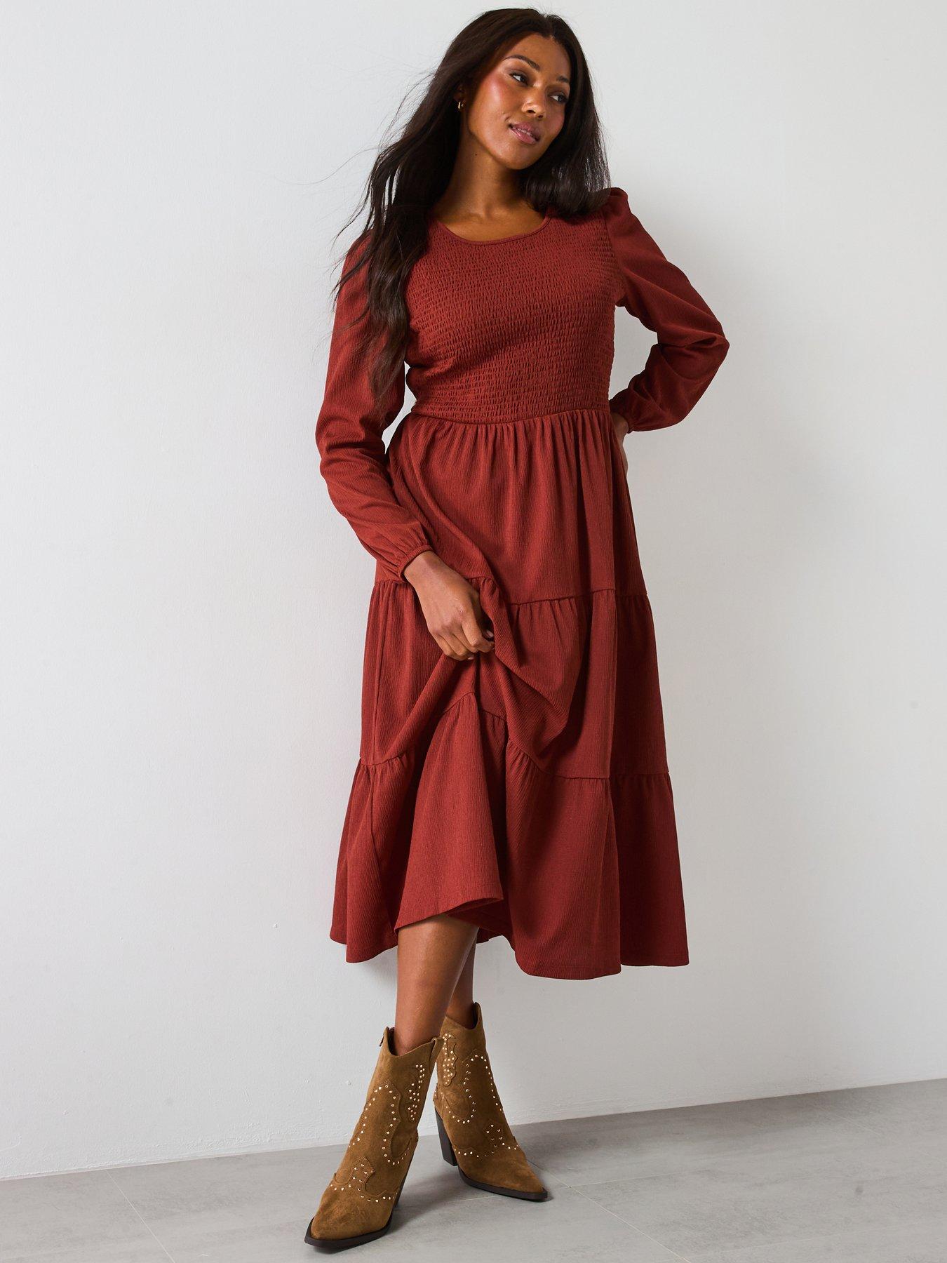 brown tiered maxi dress Brown Warm Cotton Waffle Tier Maxi Dress 56