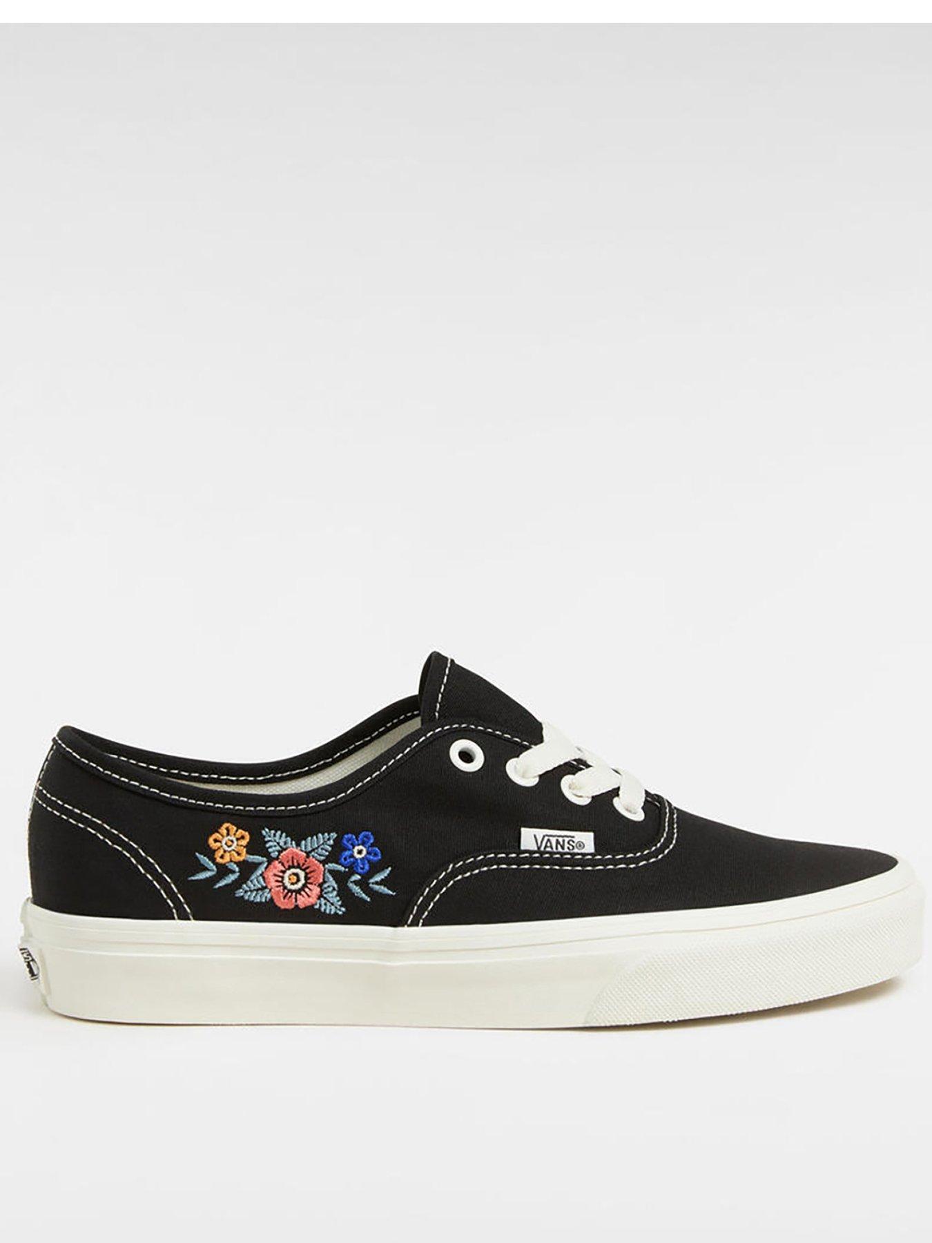 Vans Women's Floral Embroidered Authentic Trainers Black Very