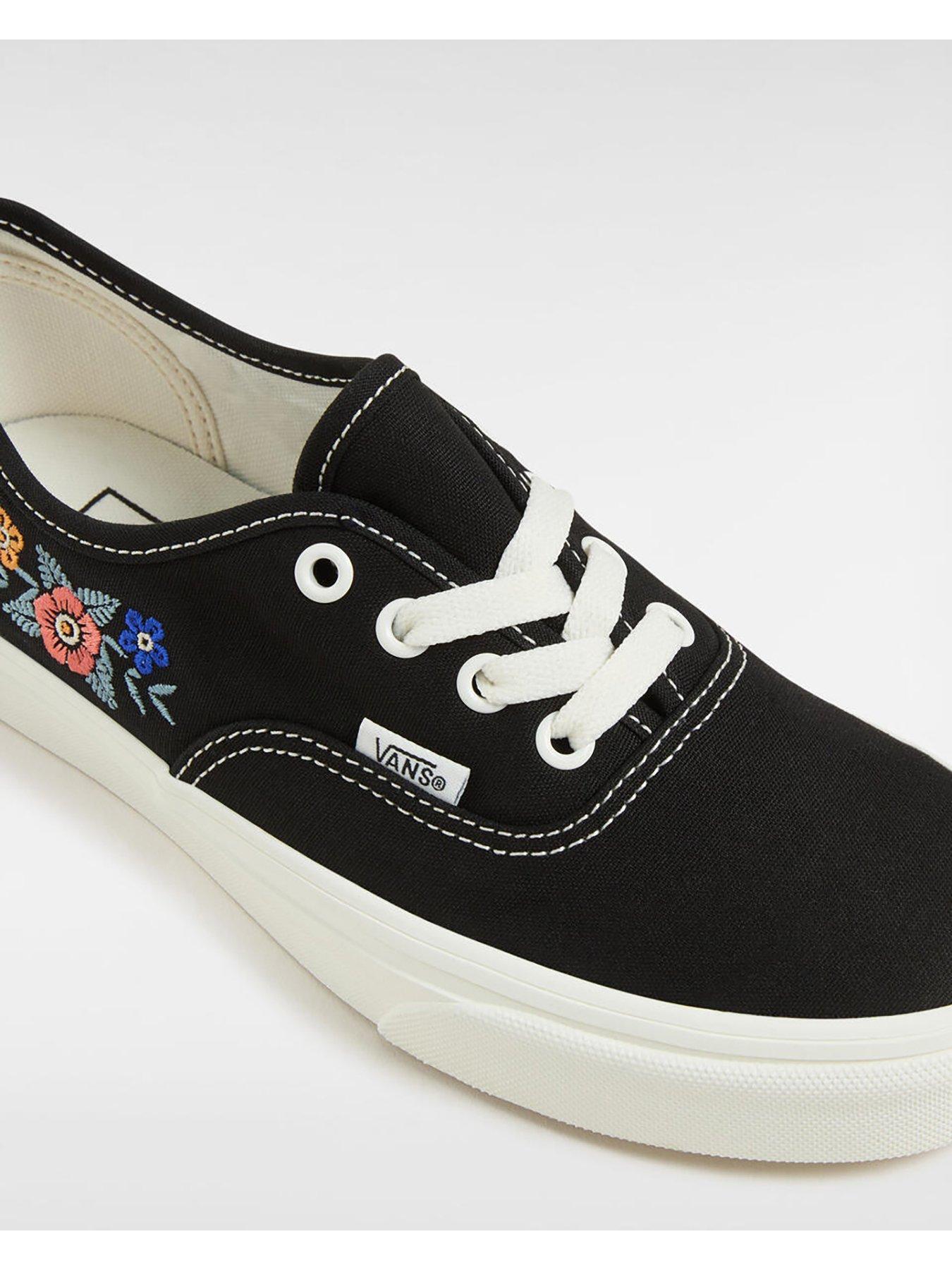 Vans Women's Floral Embroidered Authentic Trainers Black Very