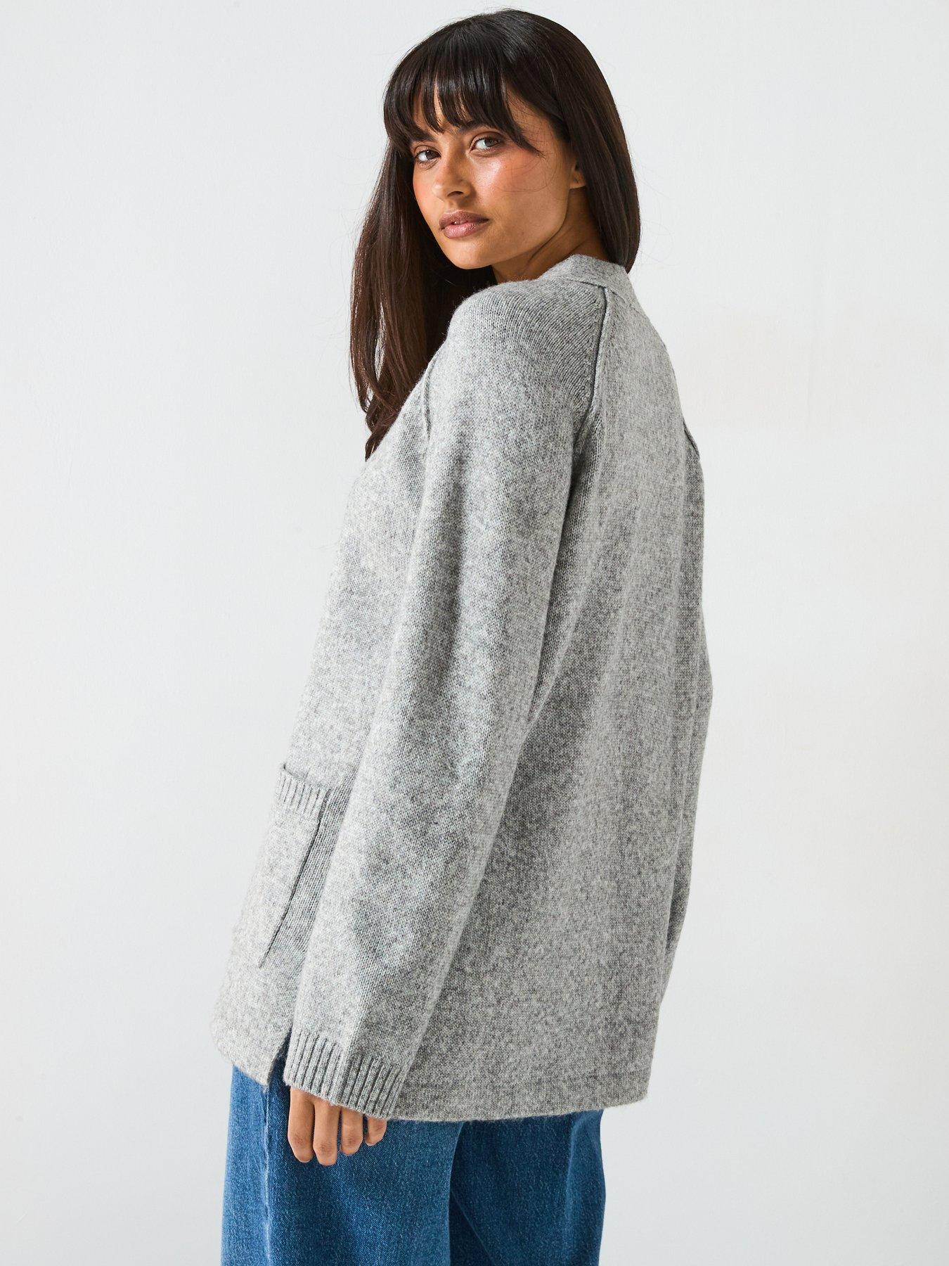 Image 2 of 6 of V by Very Timeless Yarn Relaxed Longline Knitted Cardigan - Grey