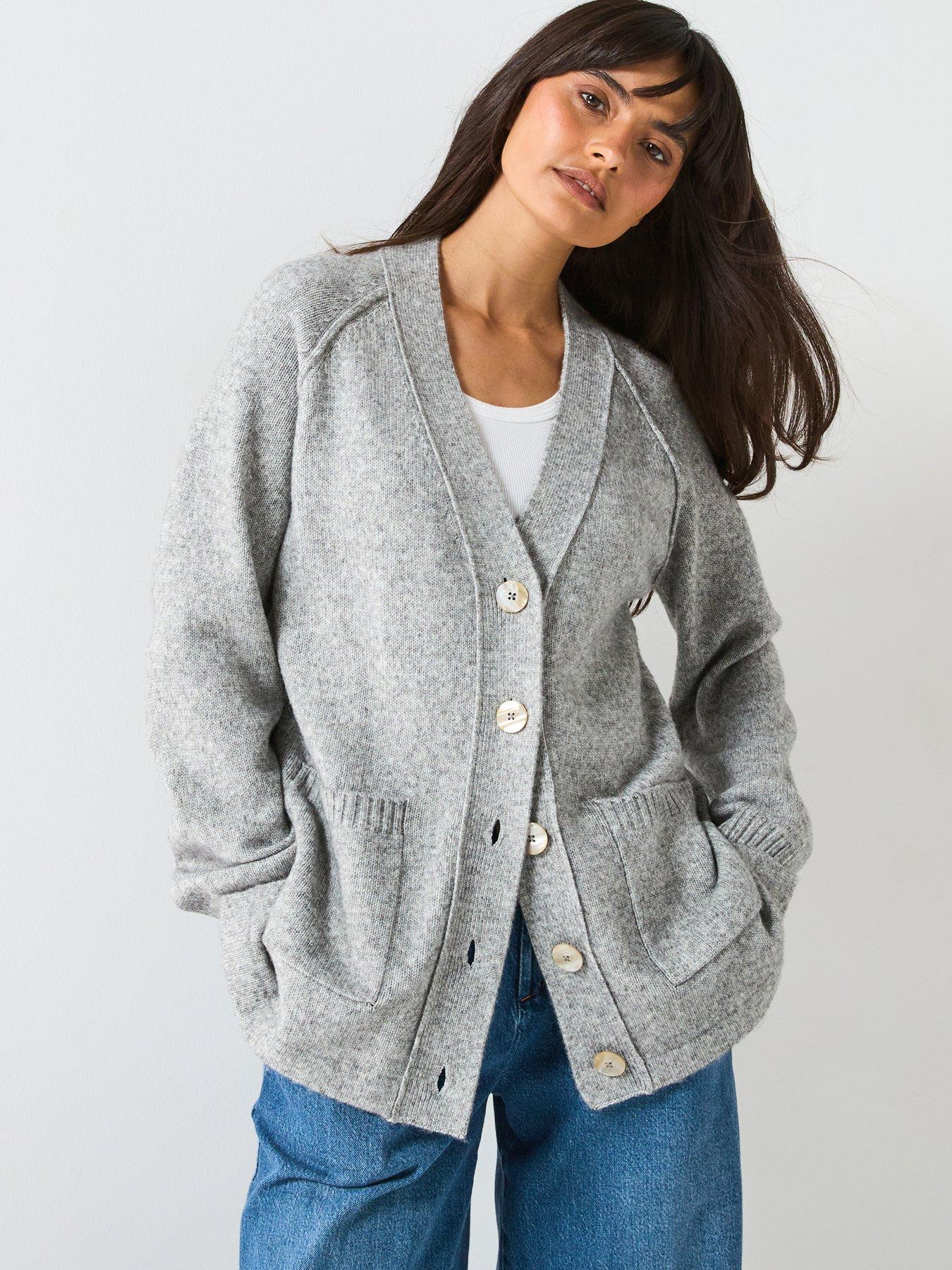 Image 5 of 6 of V by Very Timeless Yarn Relaxed Longline Knitted Cardigan - Grey