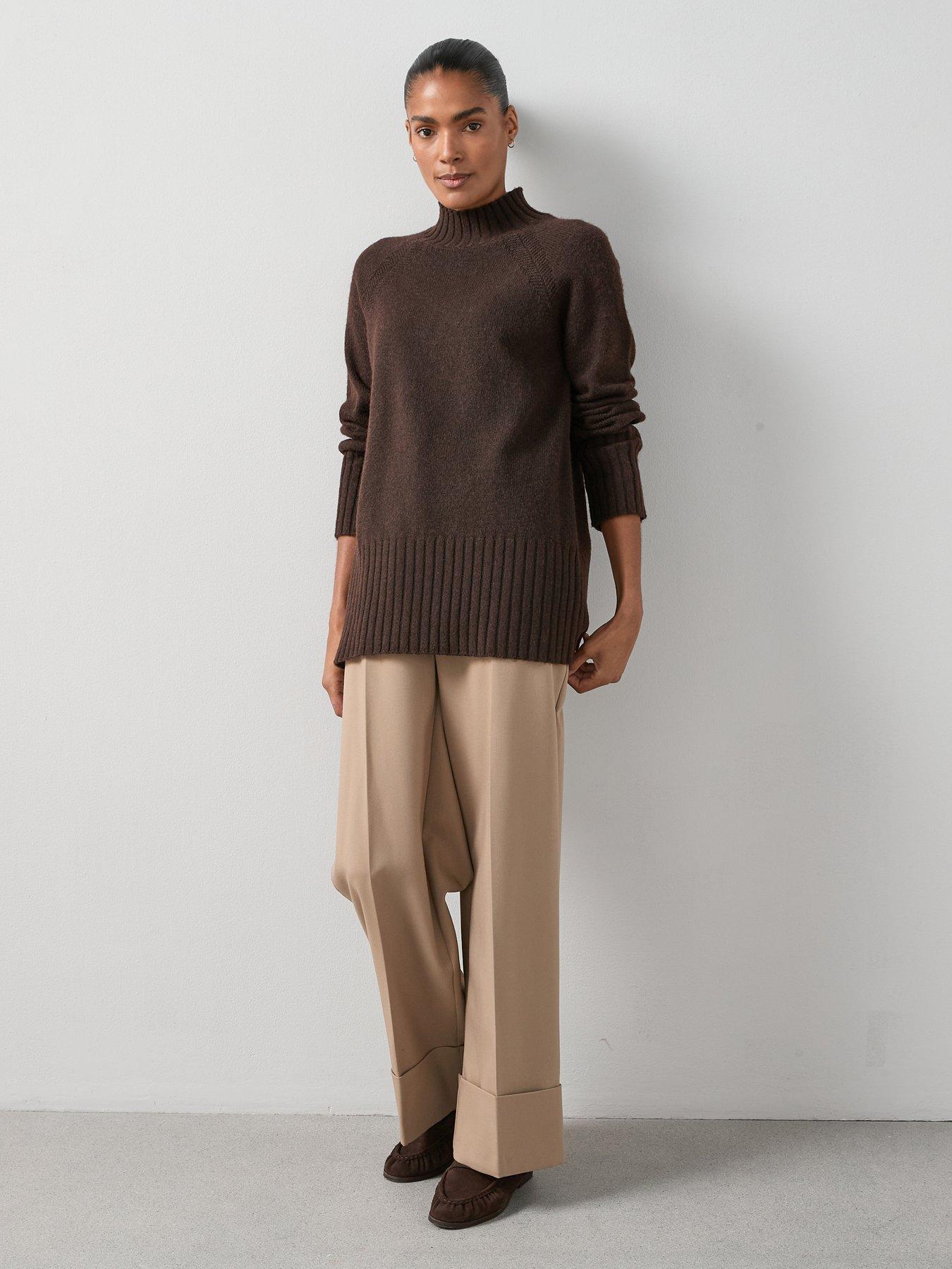 Image 3 of 7 of The Very Collection Timeless Yarn Longline Funnel Neck Jumper - Brown