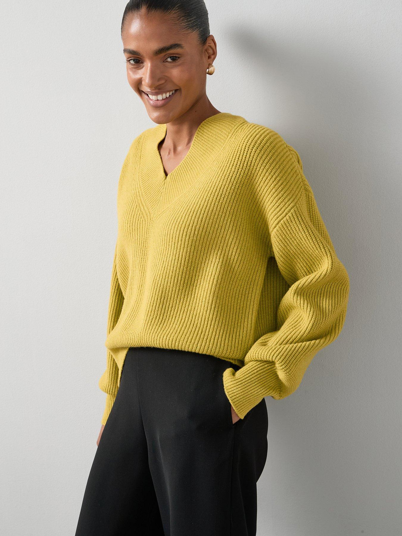 The Very Collection Cosy Yarn V Neck Jumper - Chartreuse