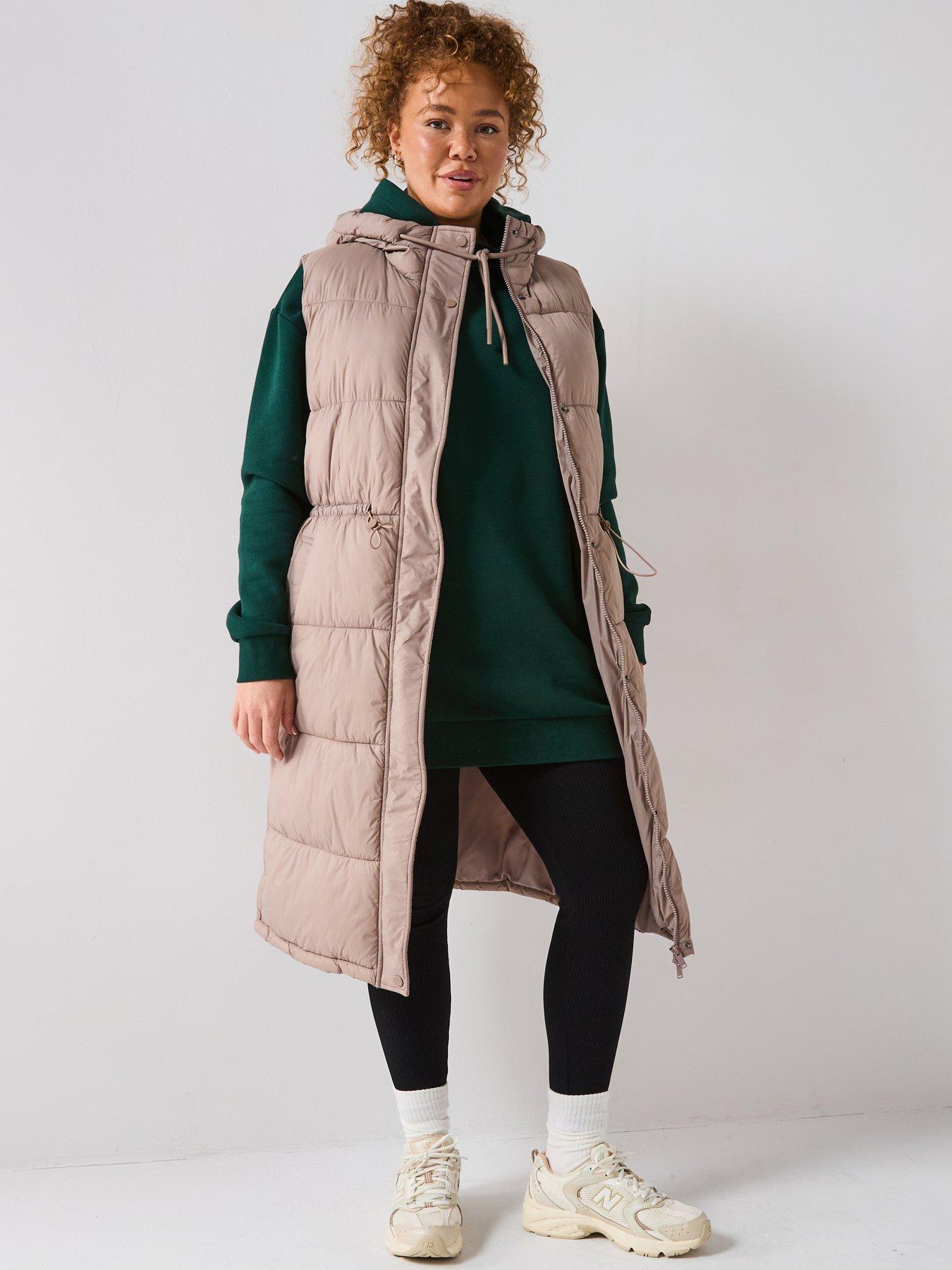 V by Very Curve: Padded Cinched Waist Gilet - Light Brown