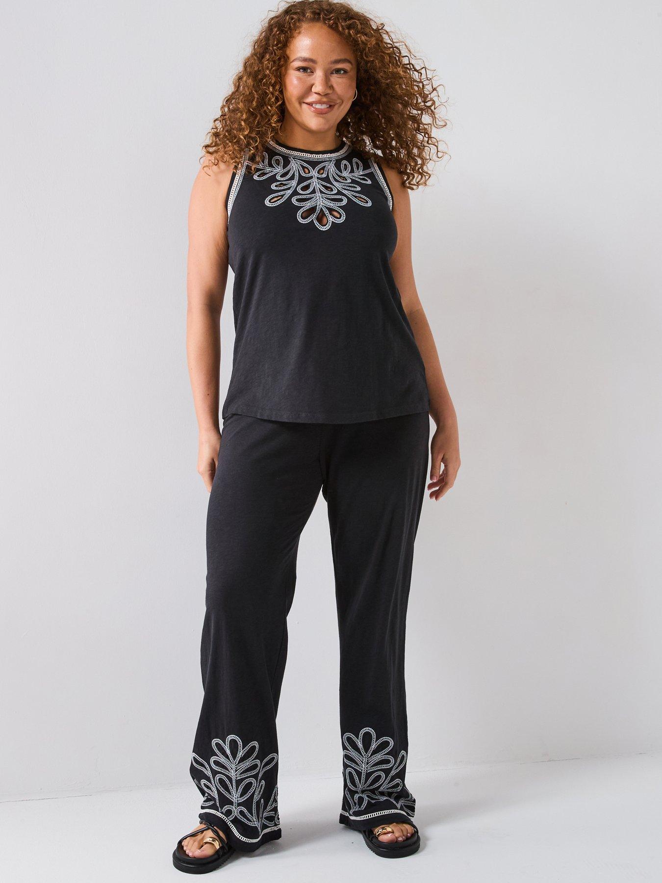 V by Very Curve Embroidered Vest Co-Ord - Dark Grey
