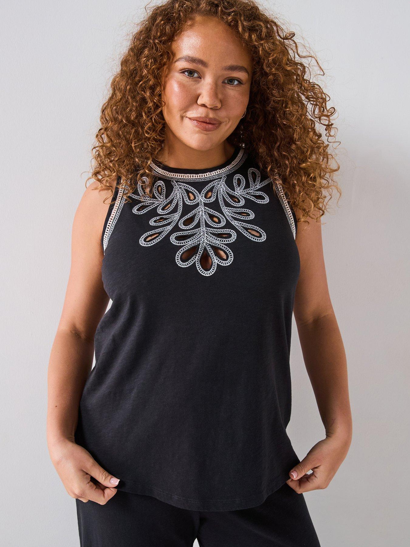 Image 3 of 6 of V by Very Curve Embroidered Vest Co-Ord - Dark Grey