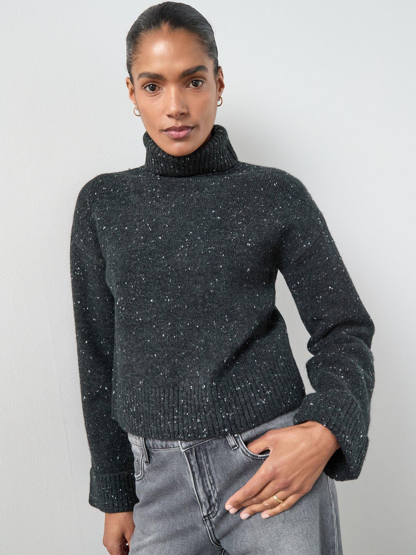 The Very Collection Roll Neck Turn Up Cuff Jumper - Salt  &  Pepper Black