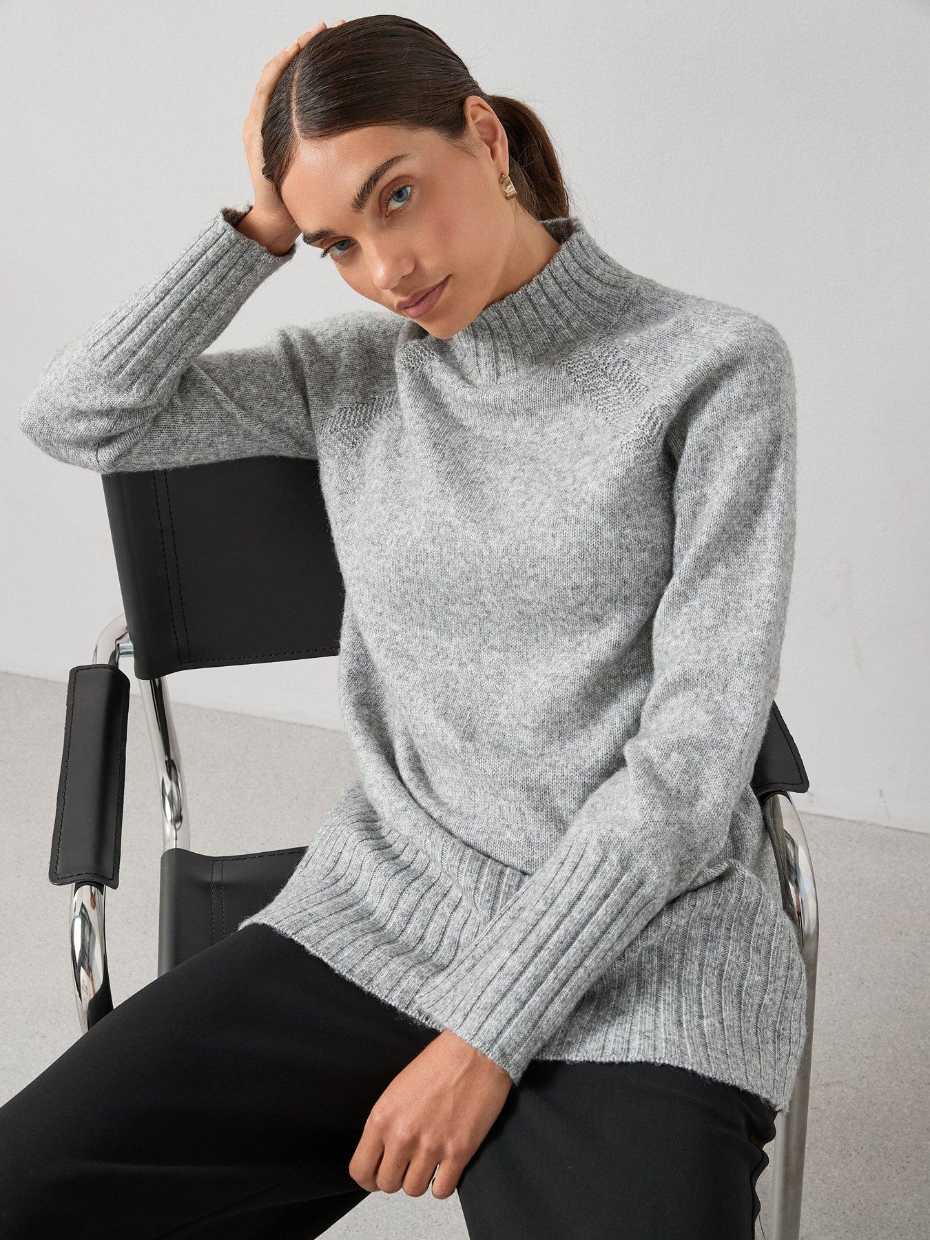 The Very Collection Timeless Yarn Longline Funnel Neck Jumper - Grey