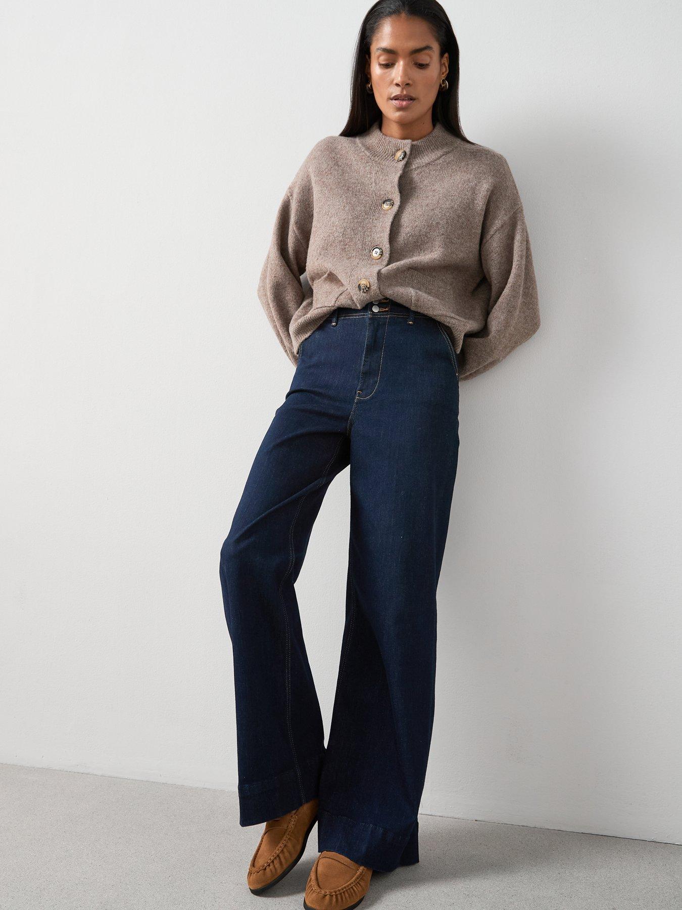 Image 3 of 7 of The Very Collection Style Yarn Crew Neck Cardigan With Wool - Brown