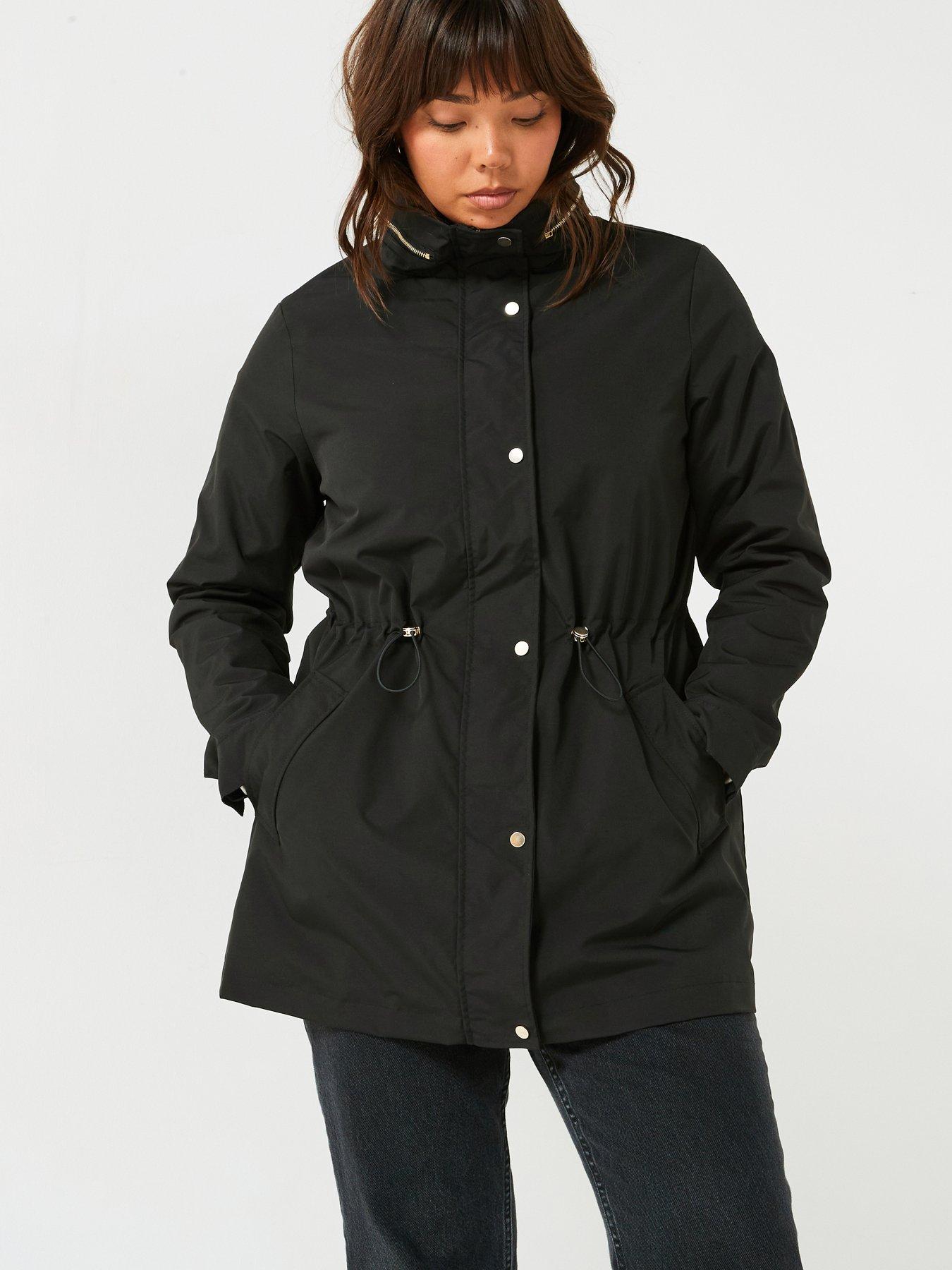 The Very Collection Curve Water Resistant Hooded Rain Coat - Black
