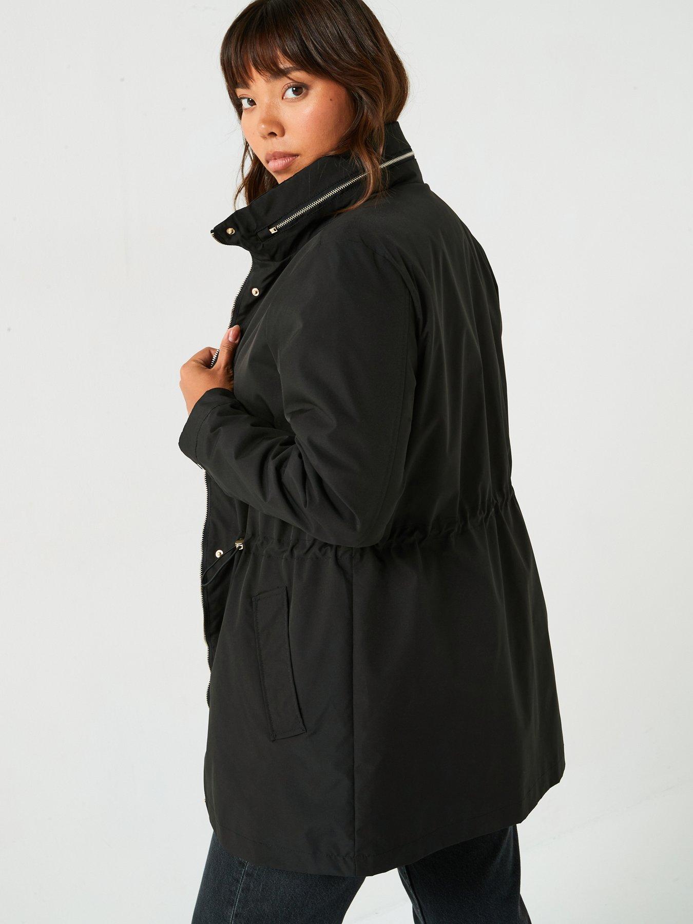 Image 2 of 6 of V by Very Curve Water Resistant Hooded Rain Coat - Black