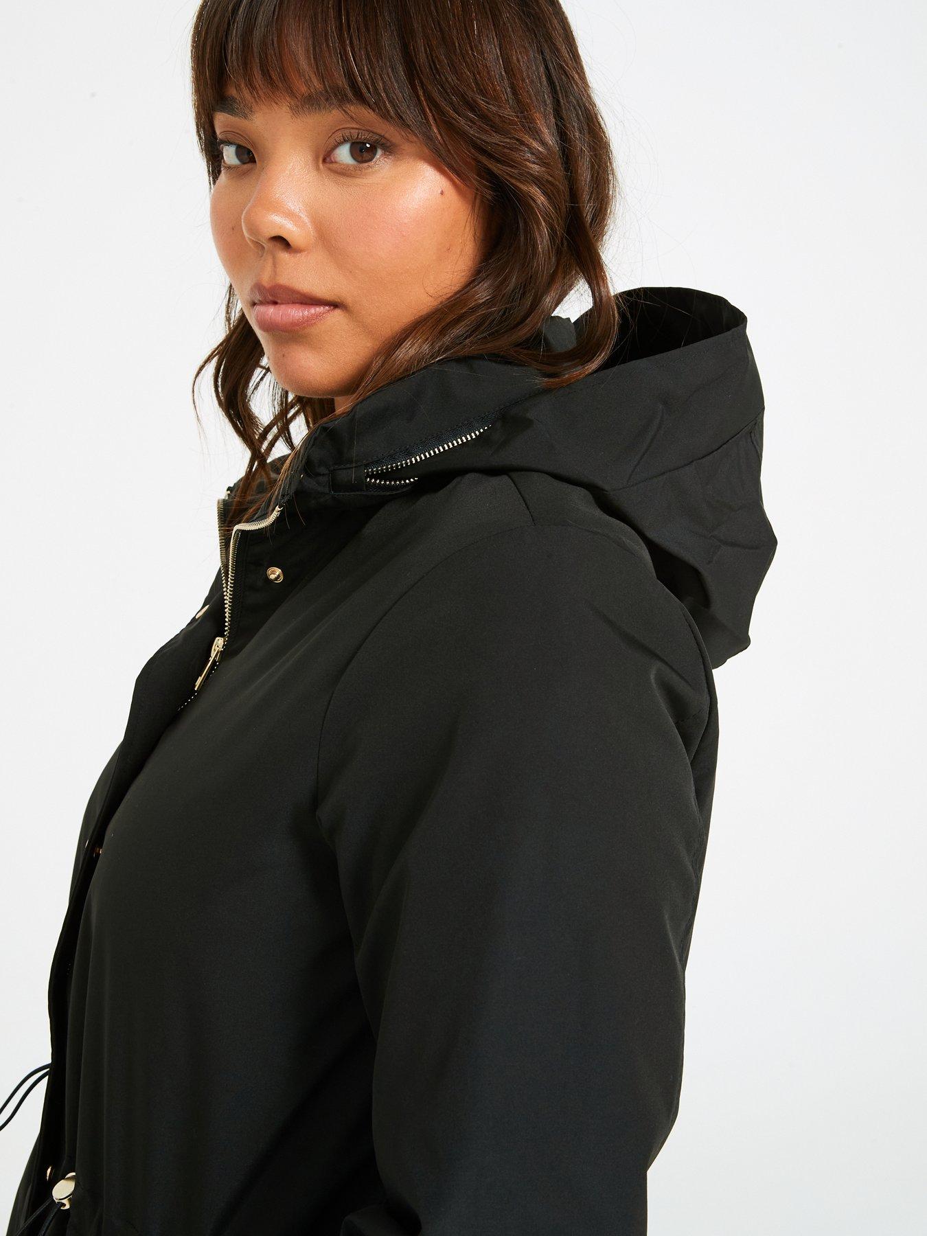 Image 4 of 6 of V by Very Curve Water Resistant Hooded Rain Coat - Black