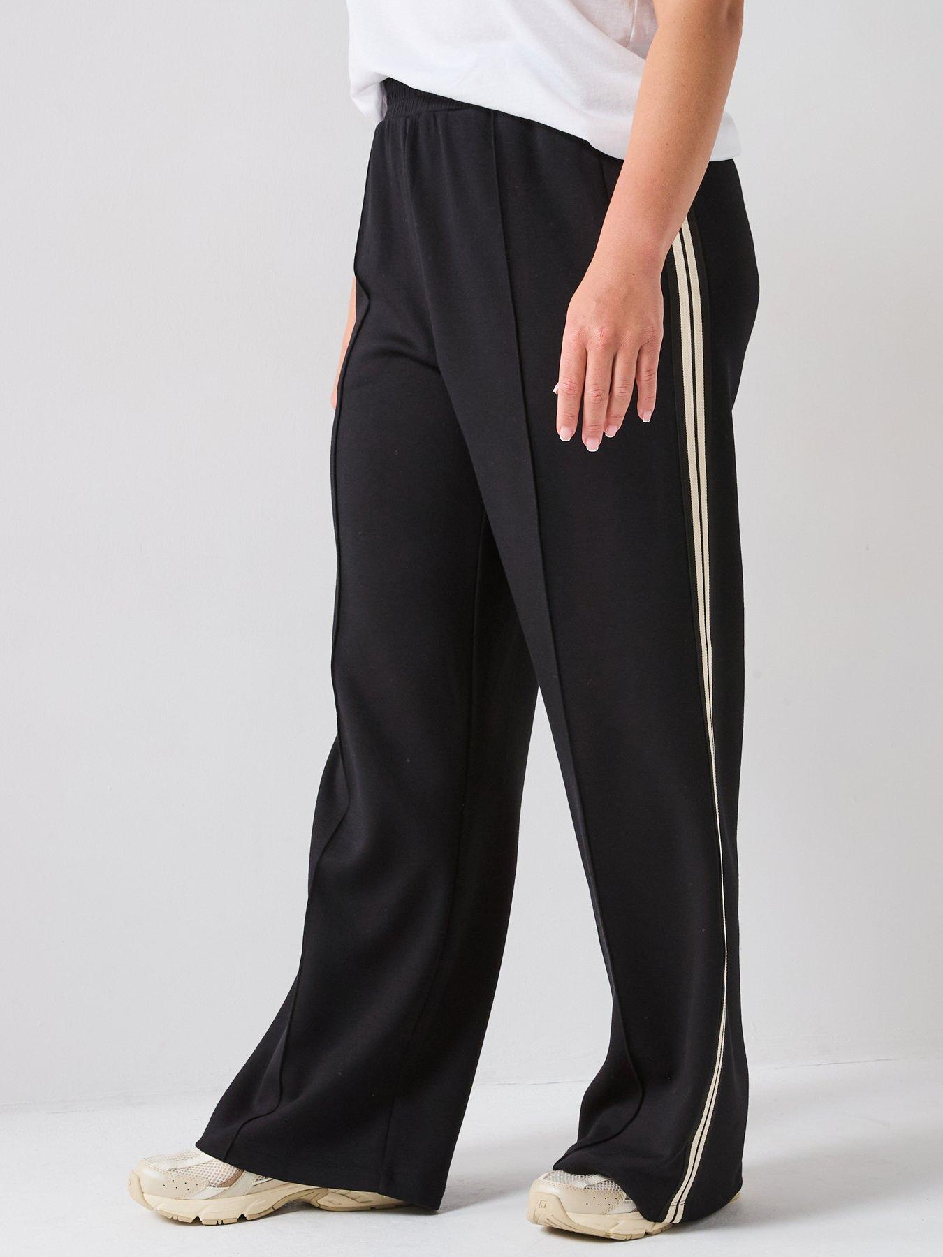 V by Very Curve Side Stripe Wide Leg Trousers - Black