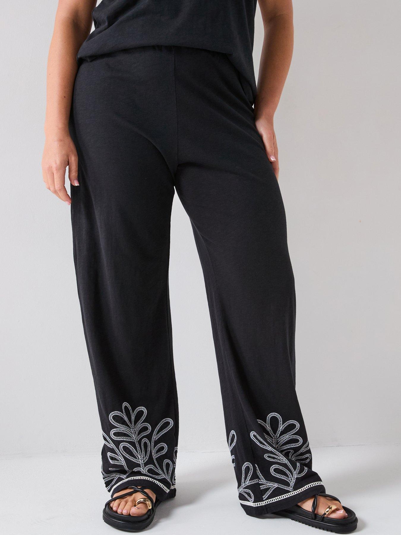 V by Very Curve Embroidered Trouser Co-Ord - Dark Grey