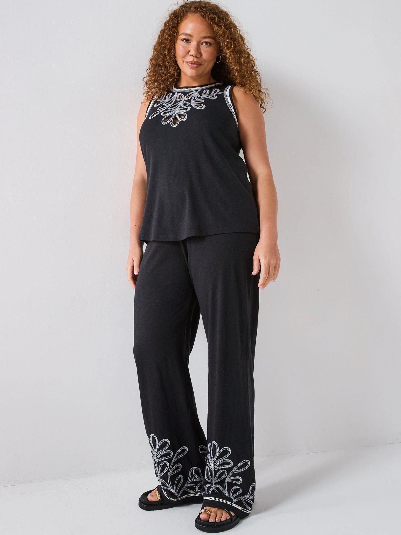 Image 3 of 5 of V by Very Curve Embroidered Trouser Co-Ord - Dark Grey