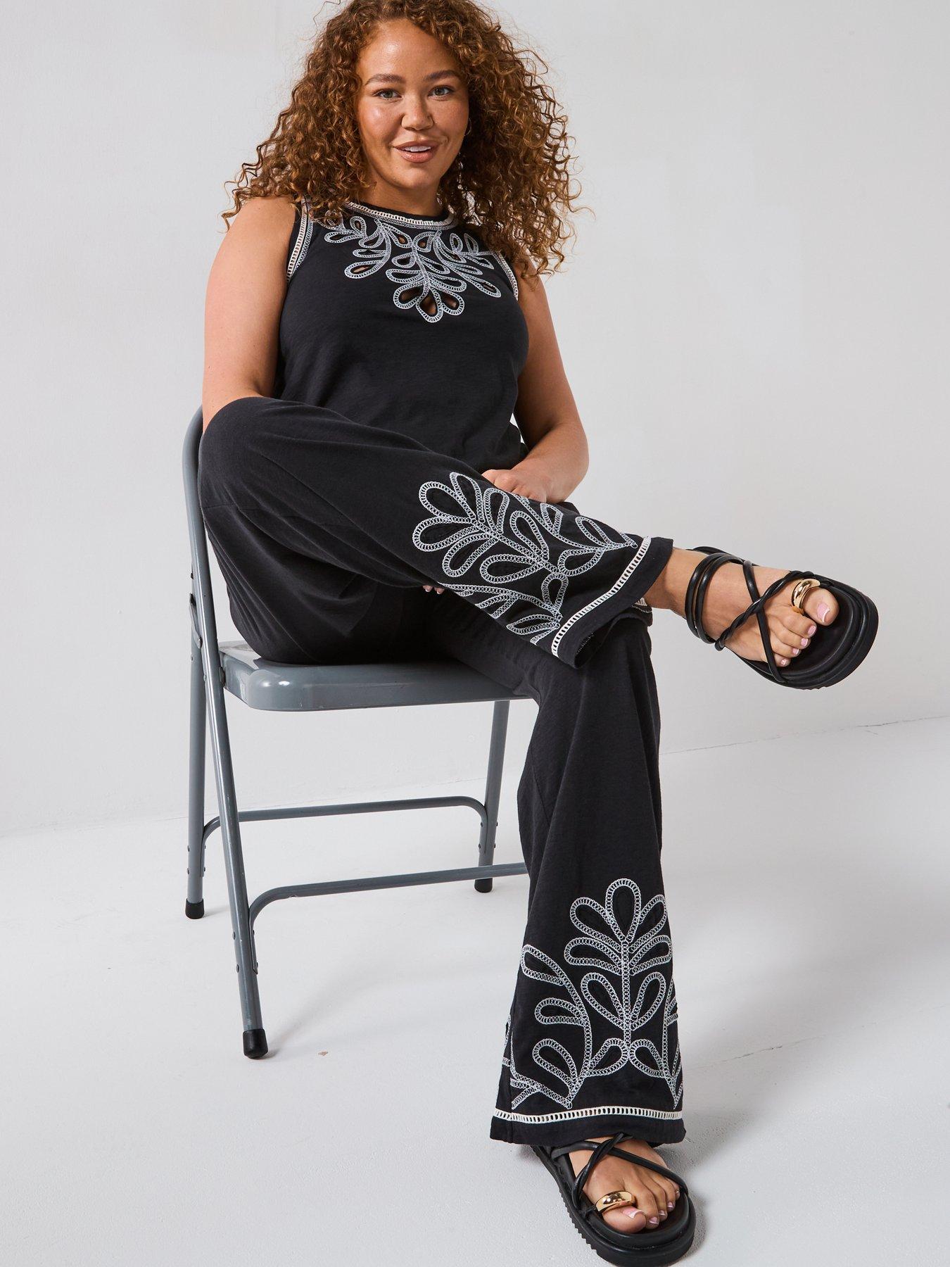 Image 4 of 5 of V by Very Curve Embroidered Trouser Co-Ord - Dark Grey