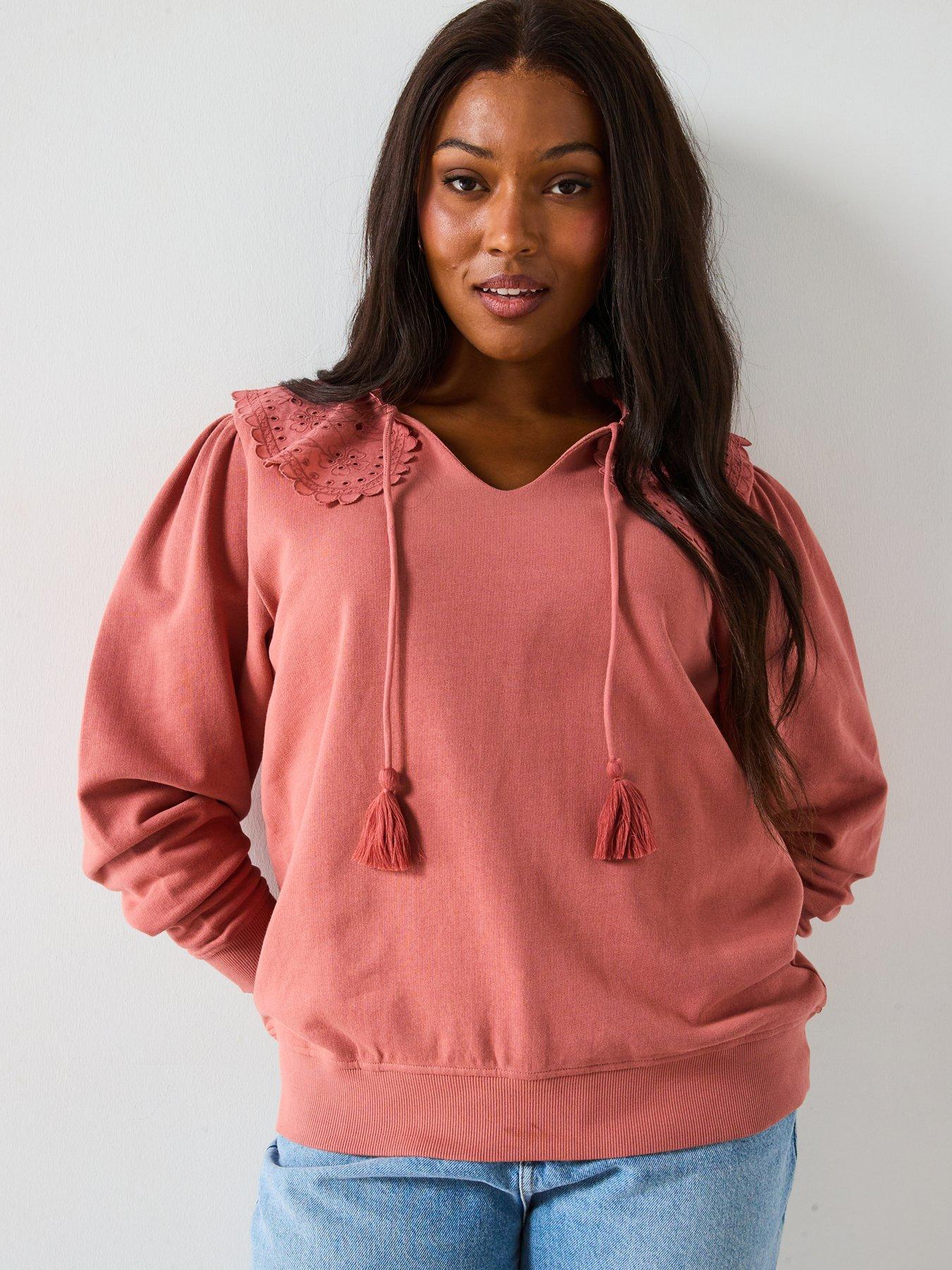 V by Very Curve: Collar Detail Sweatshirt - Pink