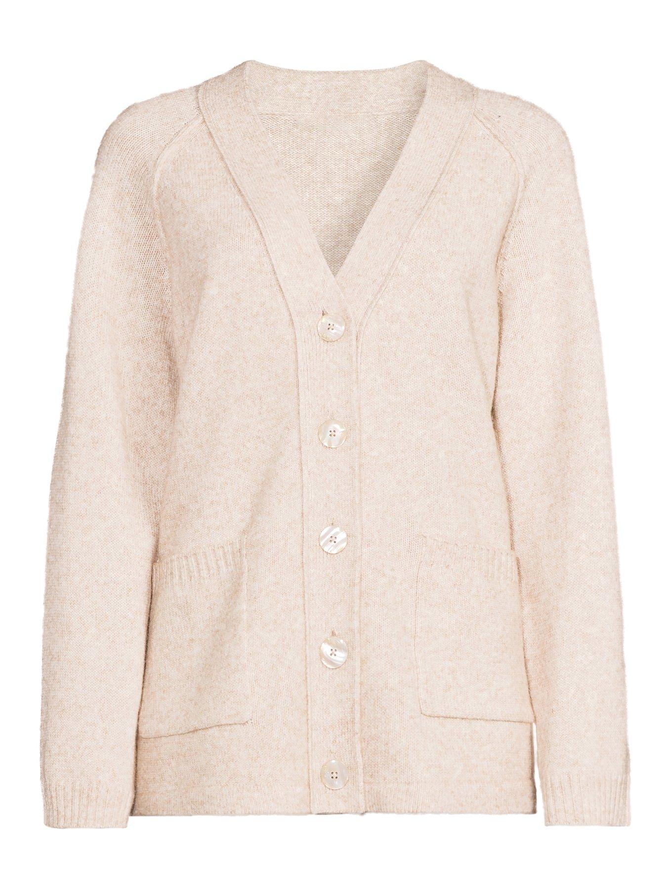 Image 7 of 7 of The Very Collection Timeless Yarn Relaxed Seam Detail Cardigan - Beige