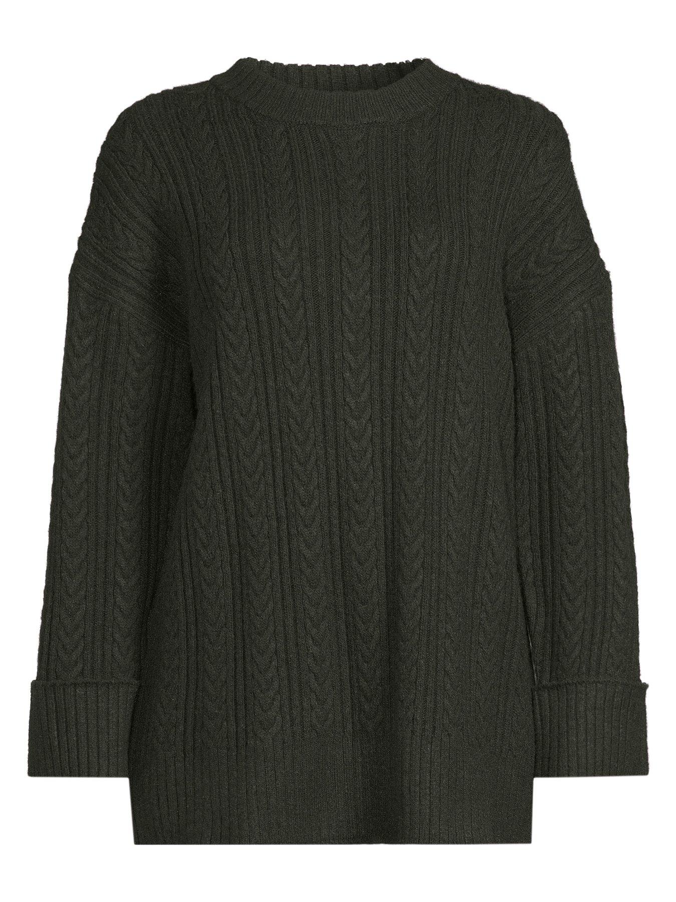 Image 7 of 7 of The Very Collection Timeless Yarn Crew Neck Longline Cable Jumper - Dark Green
