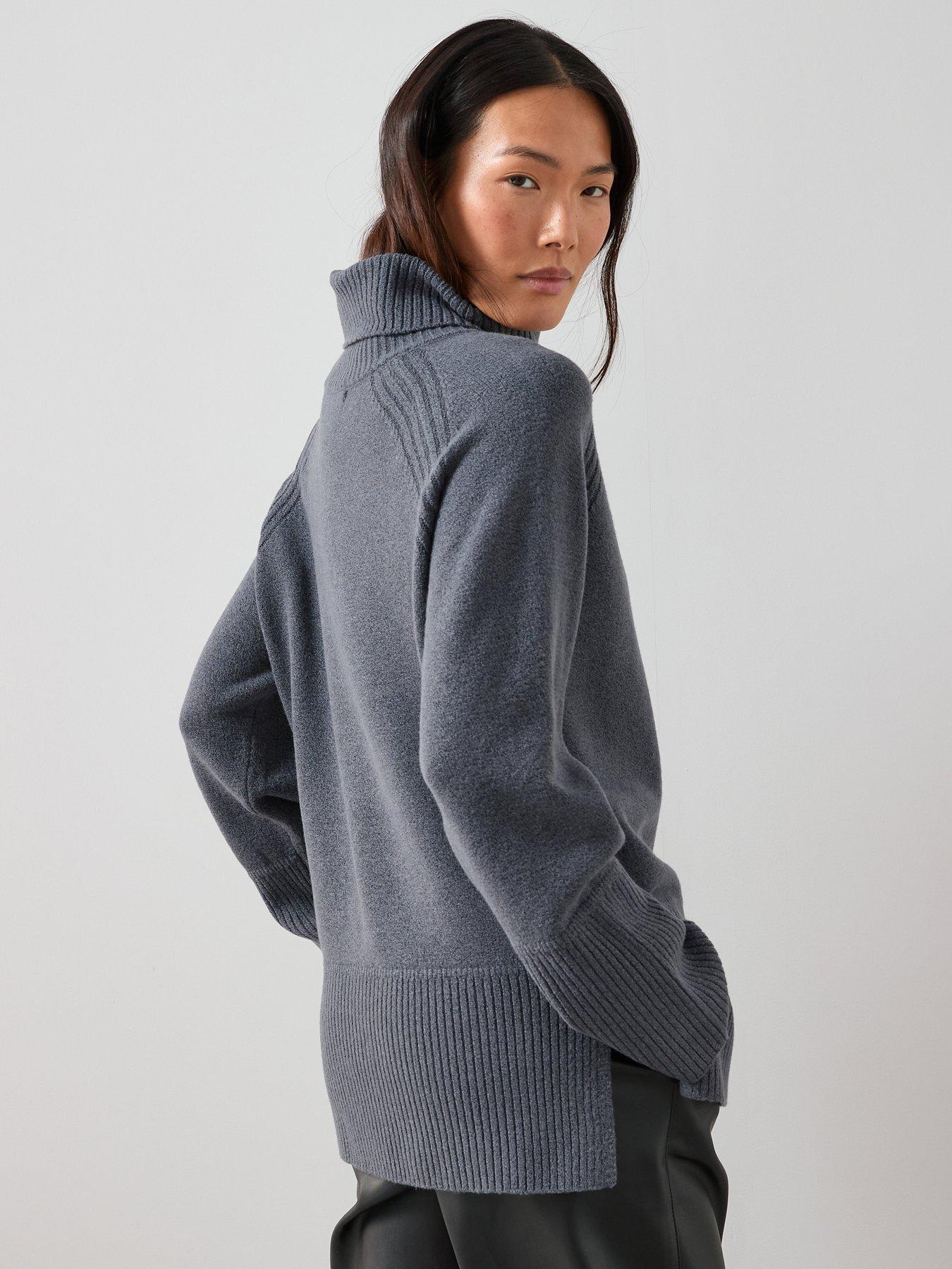Image 2 of 7 of The Very Collection Cosy Yarn Roll Neck Deep Rib Longline Jumper With Wool - Grey