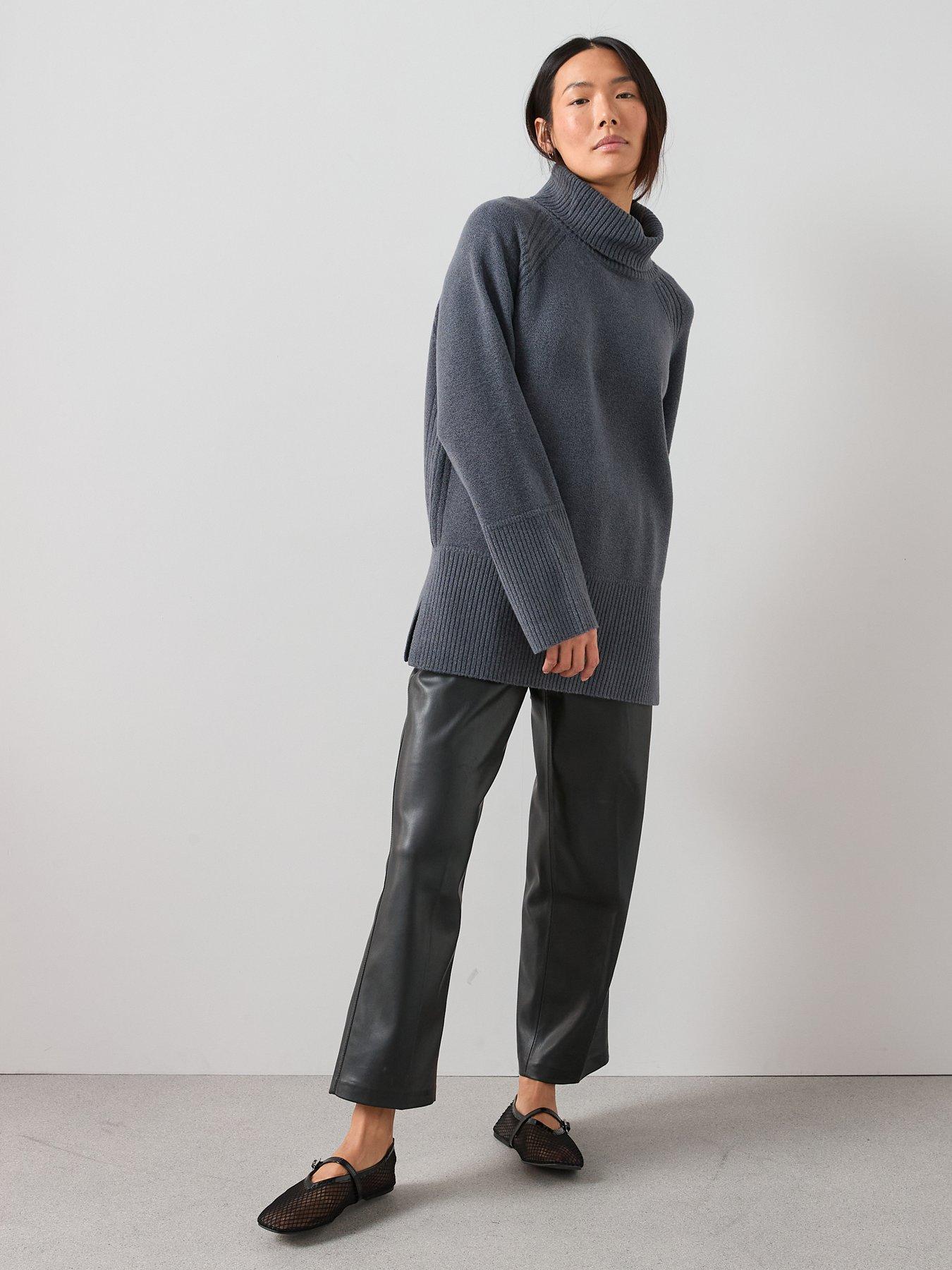 Image 3 of 7 of The Very Collection Cosy Yarn Roll Neck Deep Rib Longline Jumper With Wool - Grey