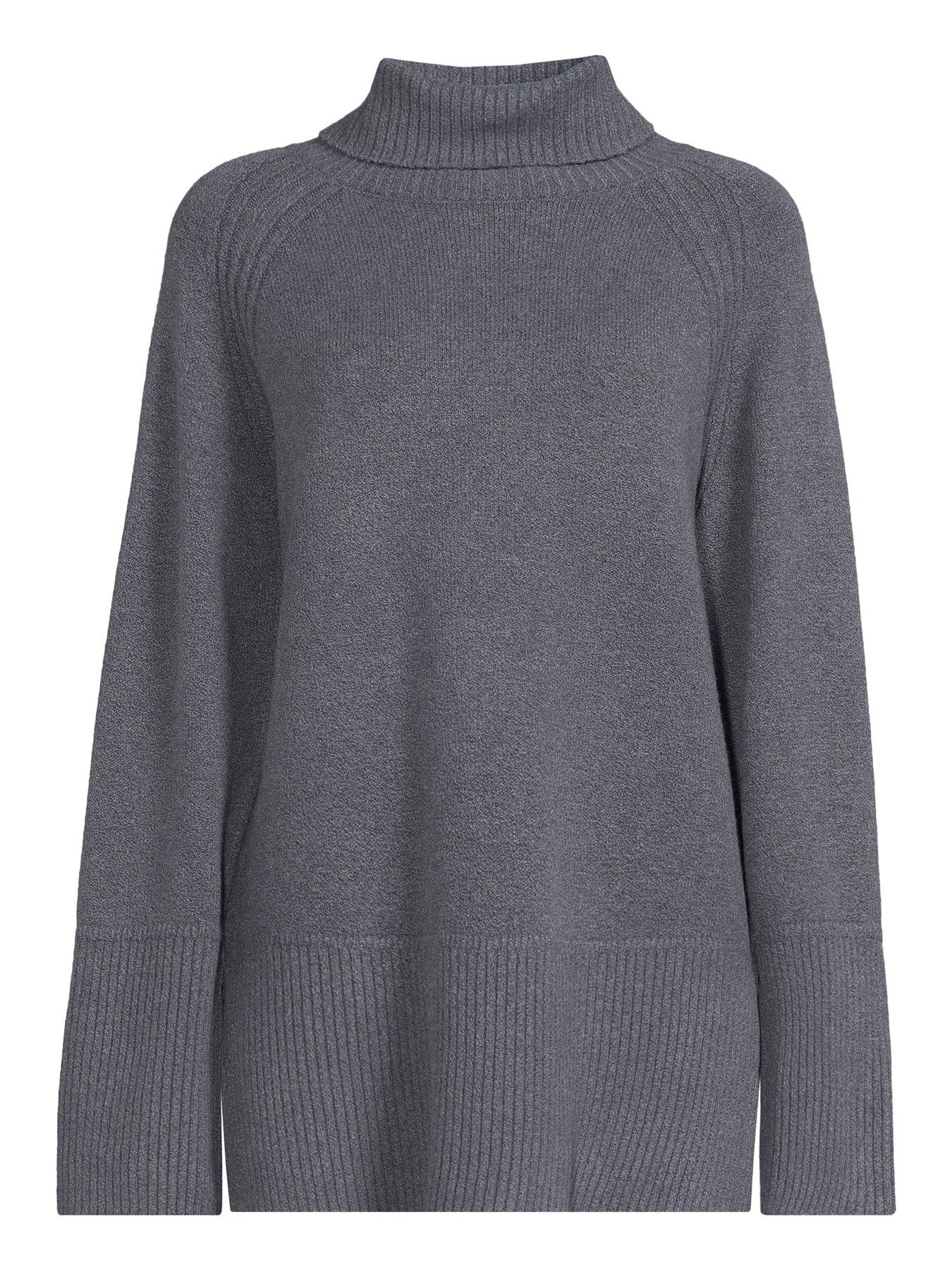 Image 7 of 7 of The Very Collection Cosy Yarn Roll Neck Deep Rib Longline Jumper With Wool - Grey