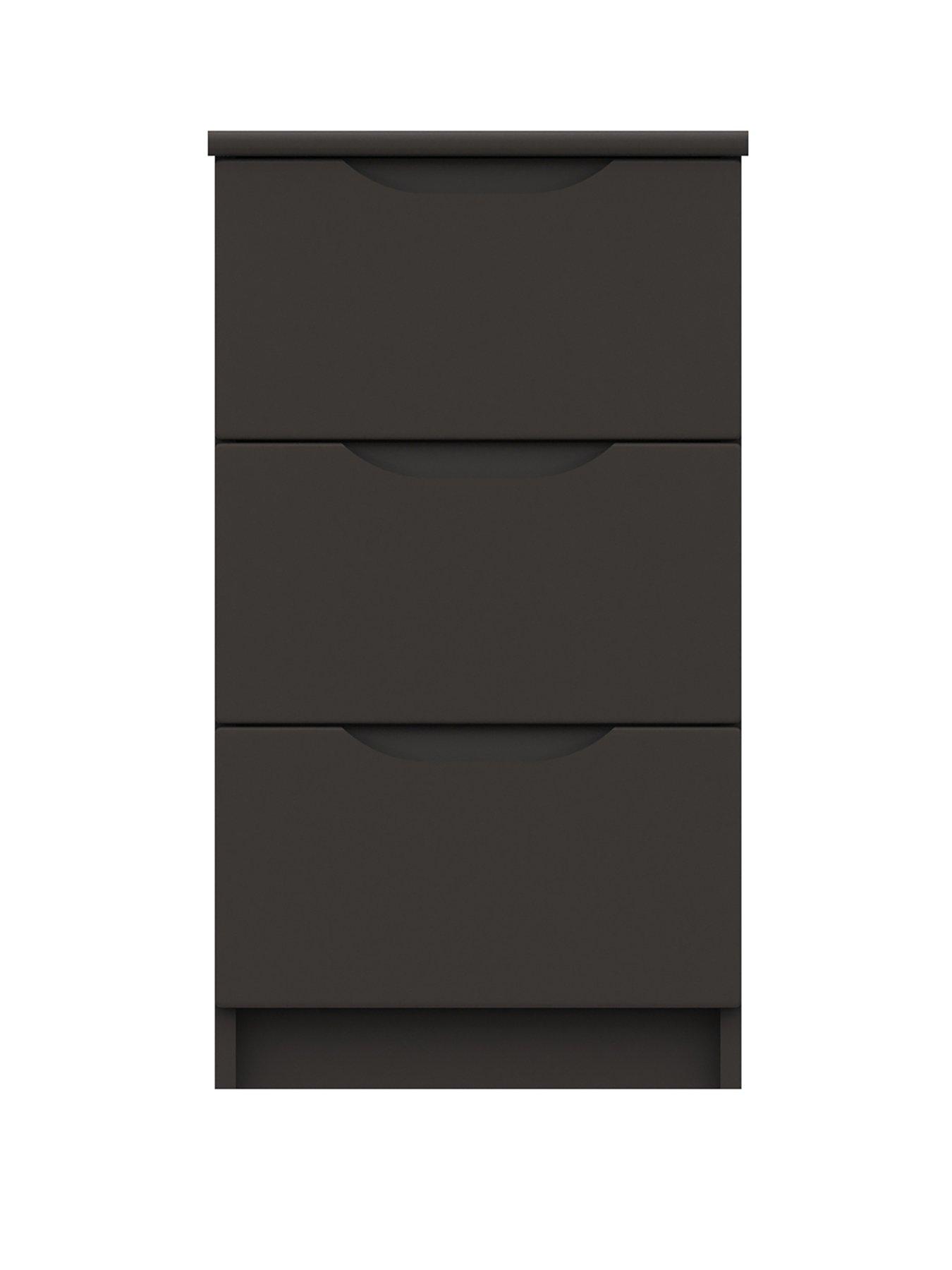 Image of One Call Monaco Ready Assembled 3 Drawer Bedside Table - Dark Grey Gloss