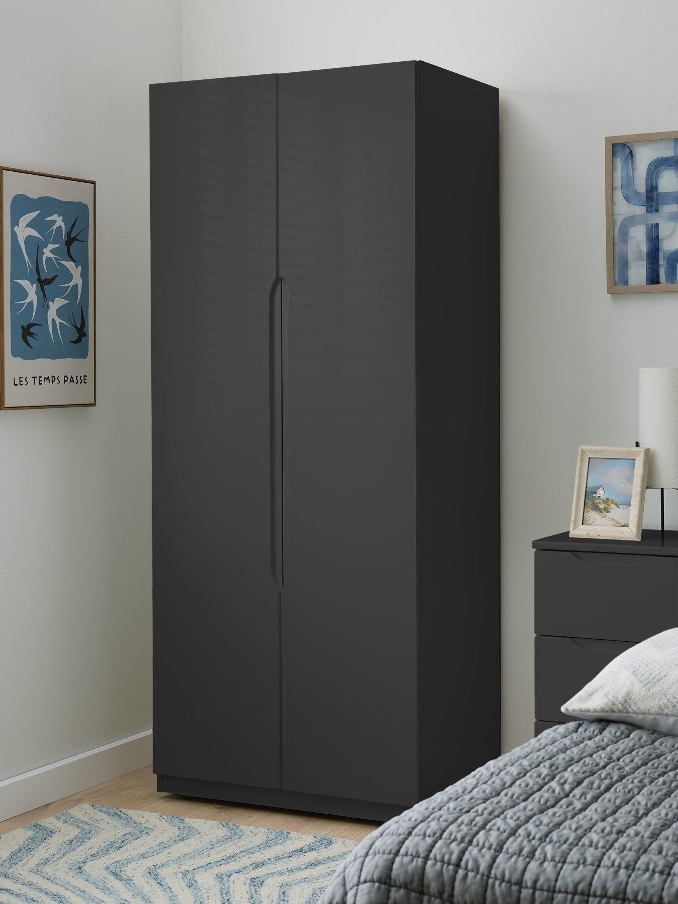undefined Monaco Ready Assembled 2 Door Wardrobe - Dark Grey Gloss