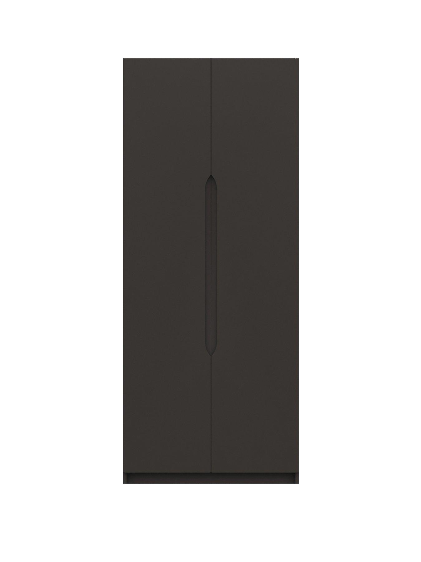 Product photograph of One Call Monaco Ready Assembled 2 Door Wardrobe - Dark Grey Gloss from very.co.uk