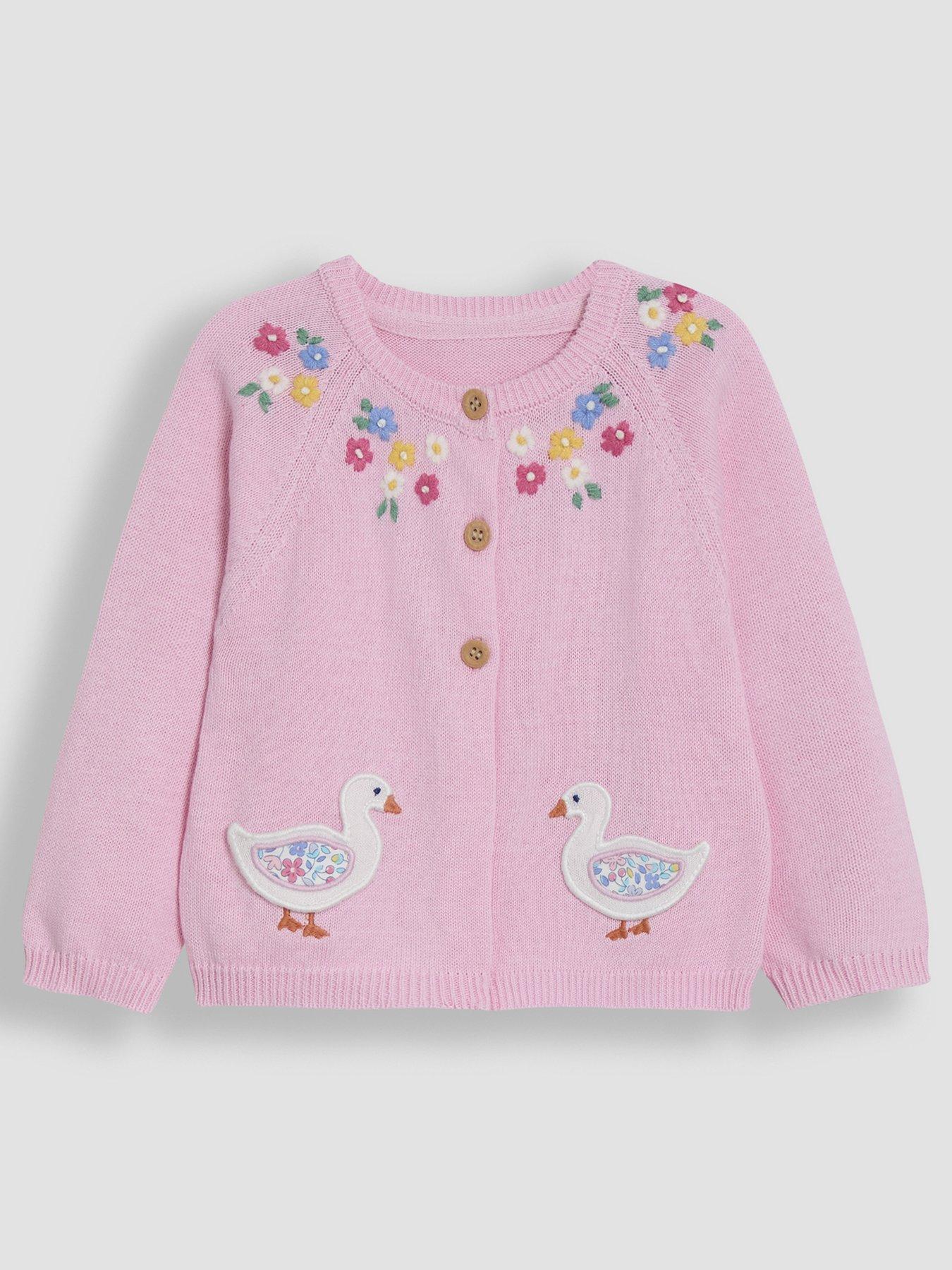 undefined Girls Duck Applique Pocket Cardigan - Pink