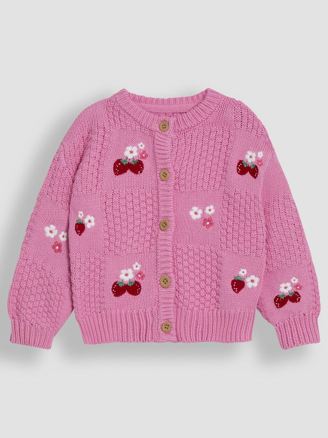 undefined Girls Strawberry Embroidered Cardigan - Pink