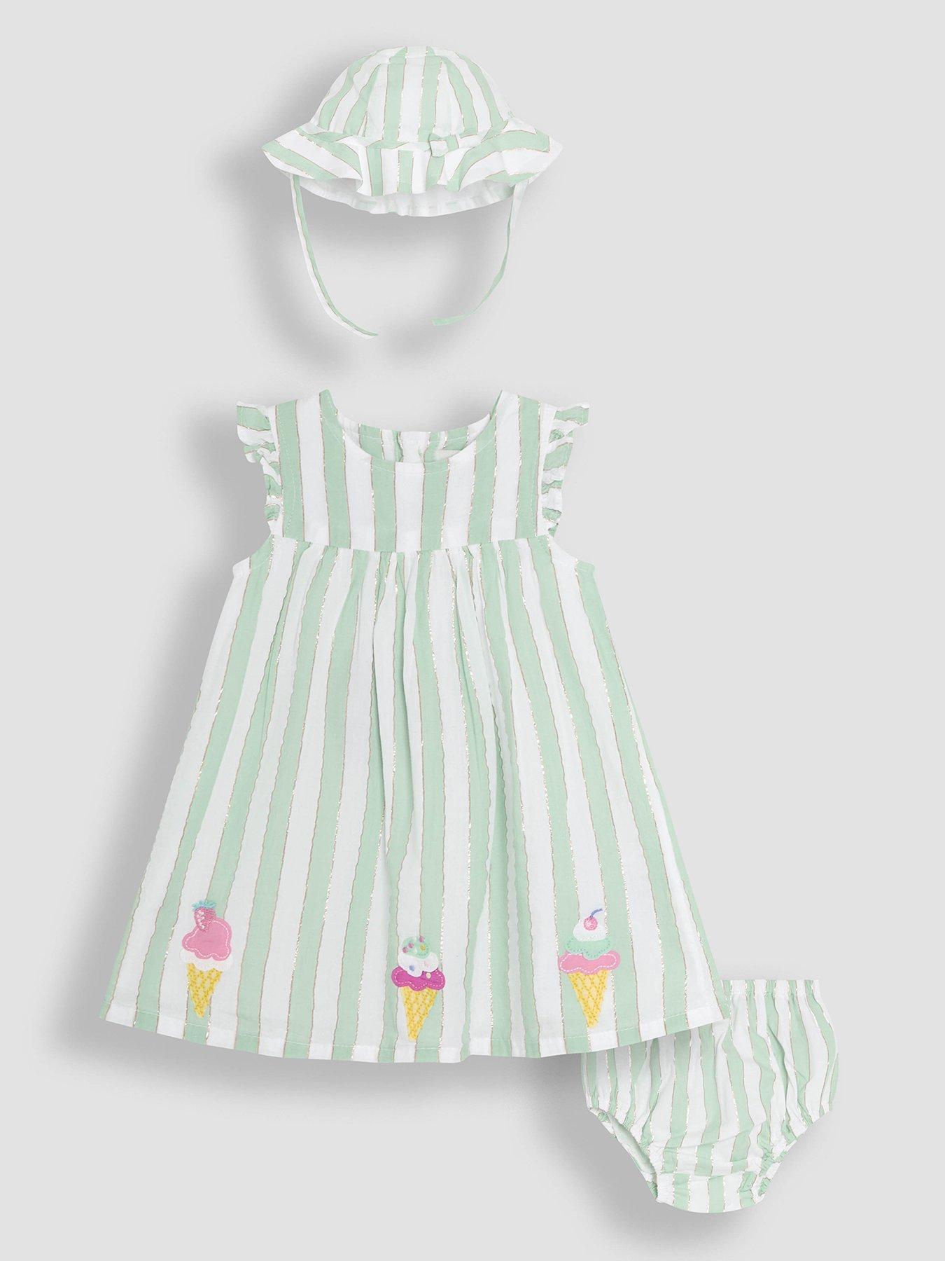 undefined Baby Girls Ice Cream Applique Baby Dress & Hat Set - Light Blue