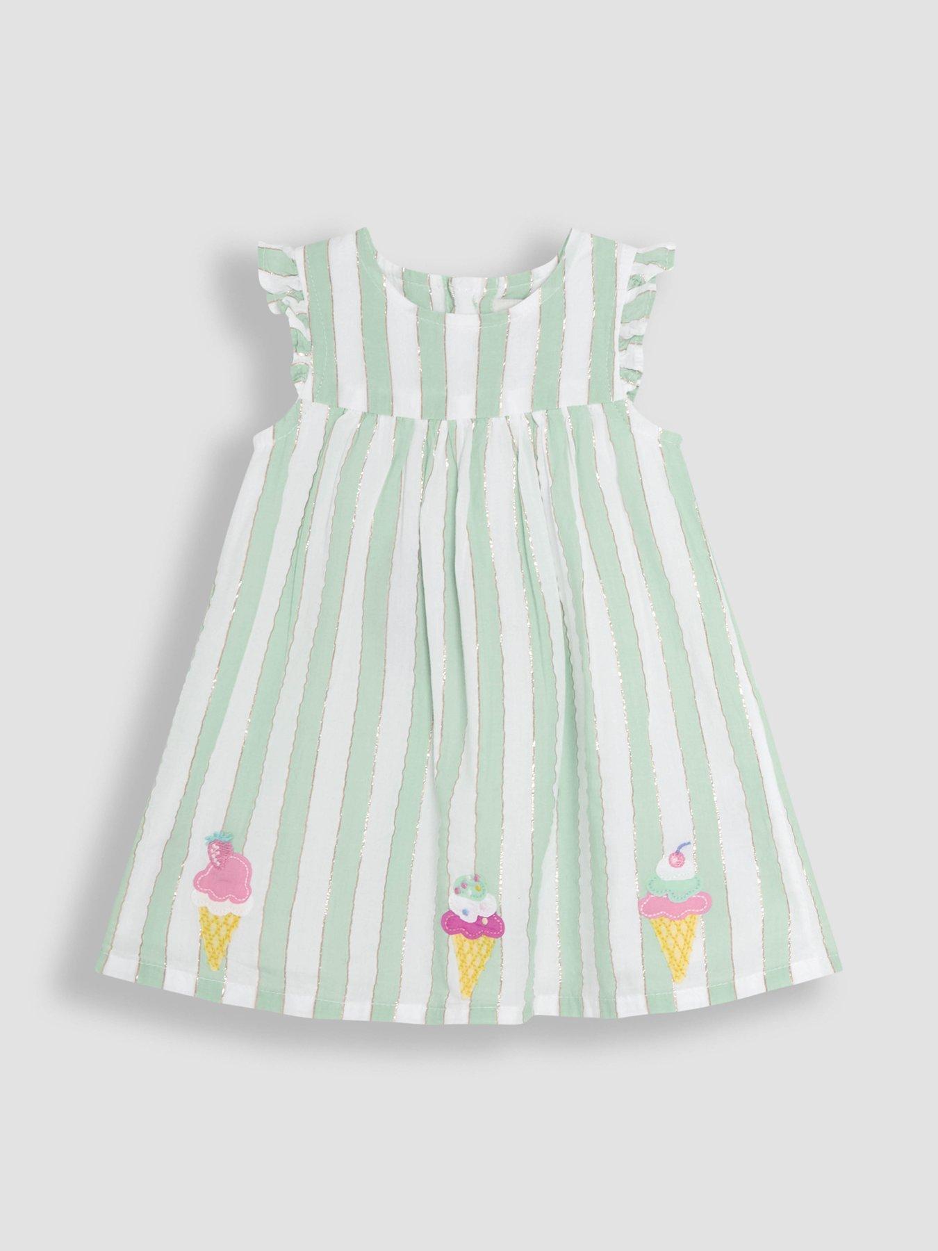 Image 2 of 7 of JoJo Maman Bebe Baby Girls Ice Cream Applique Baby Dress & Hat Set - Light Blue
