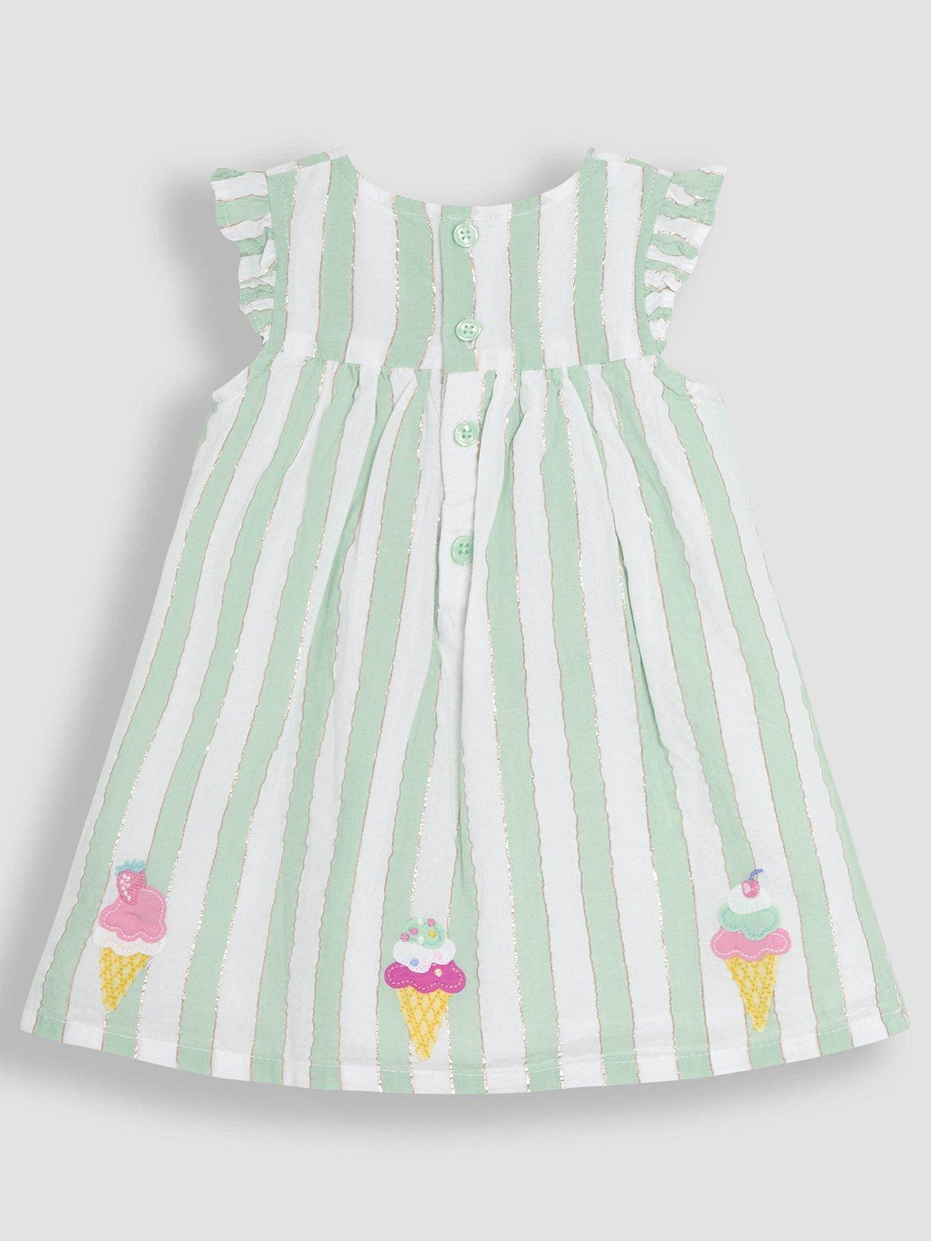 Image 3 of 7 of JoJo Maman Bebe Baby Girls Ice Cream Applique Baby Dress & Hat Set - Light Blue