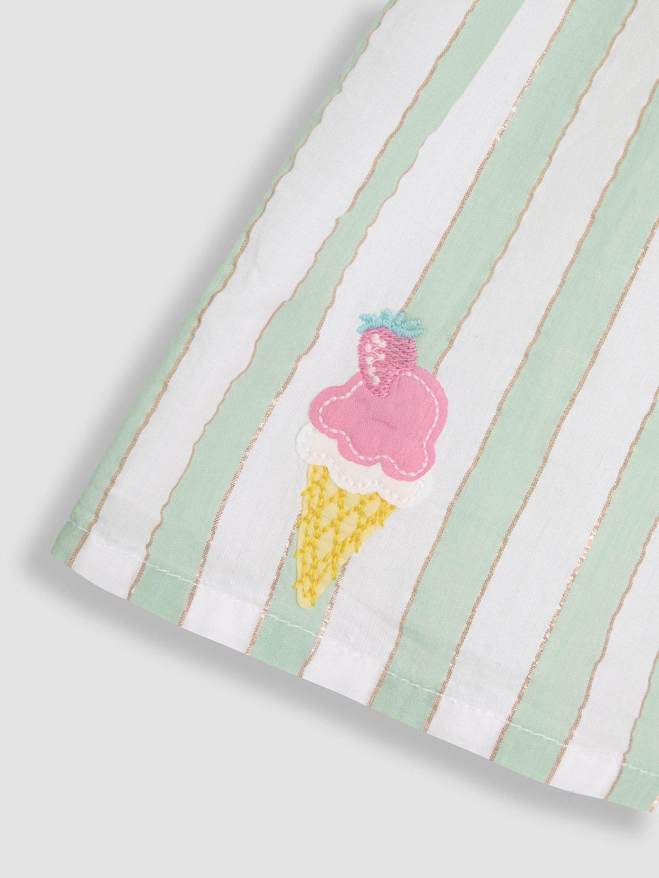Image 4 of 7 of JoJo Maman Bebe Baby Girls Ice Cream Applique Baby Dress & Hat Set - Light Blue